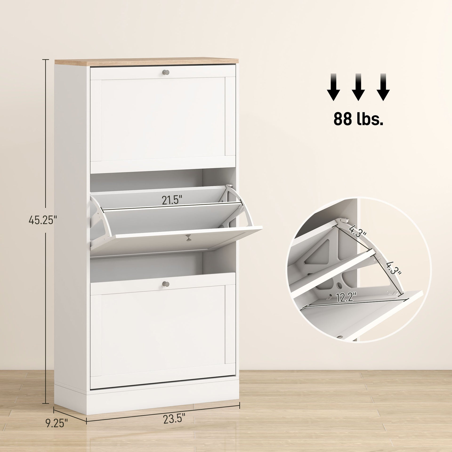 HOMCOM Modern Shoe Storage Cabinet with 3 Flip Drawers and Adjustable Shelves for 12-18 Pairs of Shoes, White