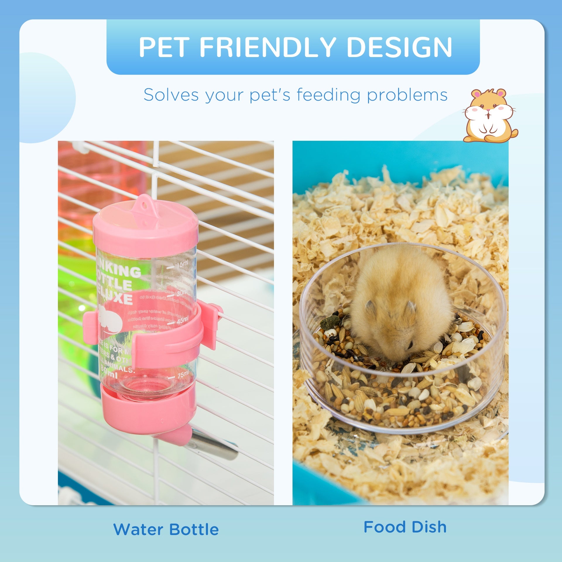 PawHut Extra Large 23" Hamster Cage with Tubes and Tunnels, Portable Carry Handles, Rat House and Habitats Big 5-Tier Design, Mouse Cage Includes Exercise Wheel, Water Bottle, Food Dish, Light Blue