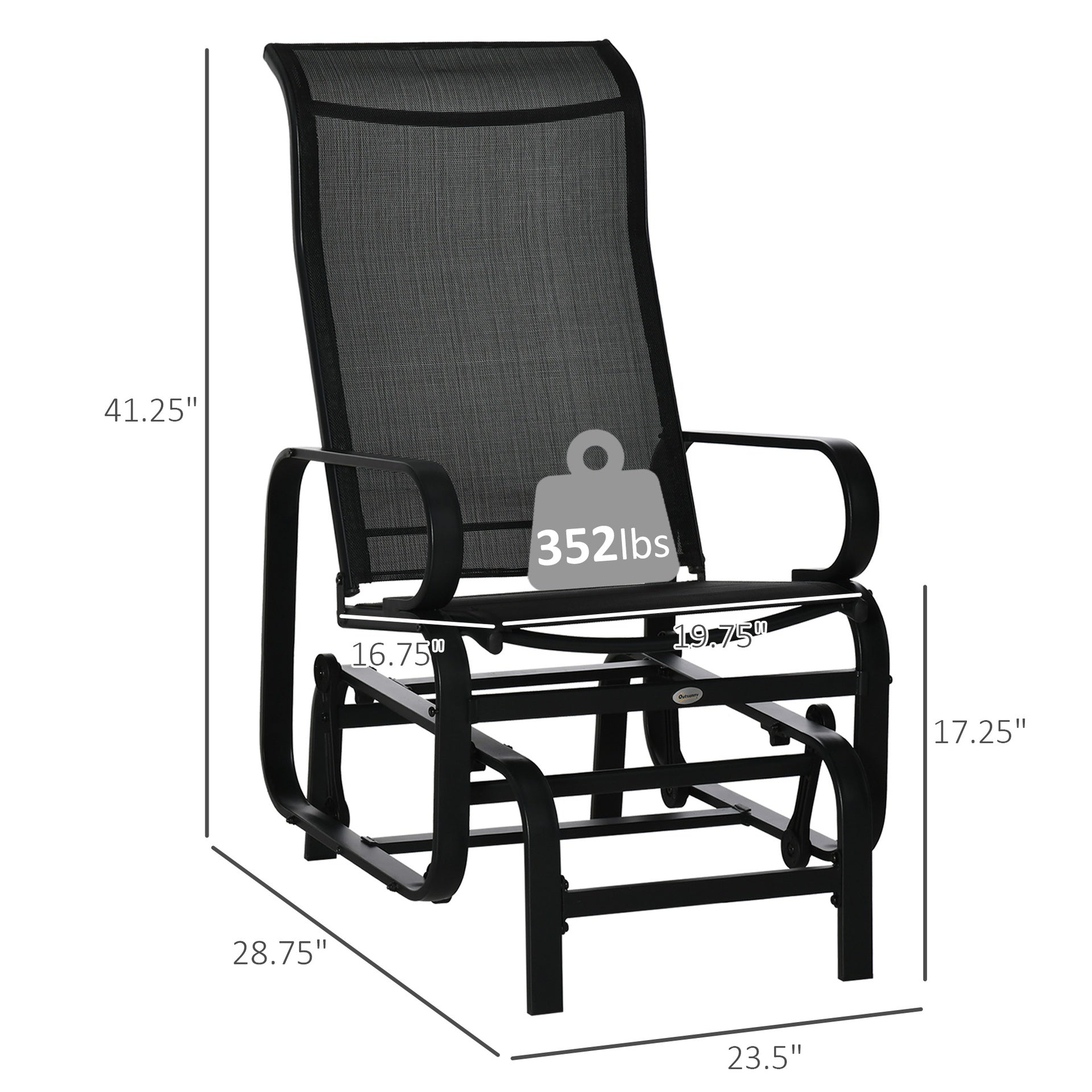 Outsunny Outdoor Patio Sling Fabric Swing Glider Rocker Chair with Smooth Rocking Arms, Black