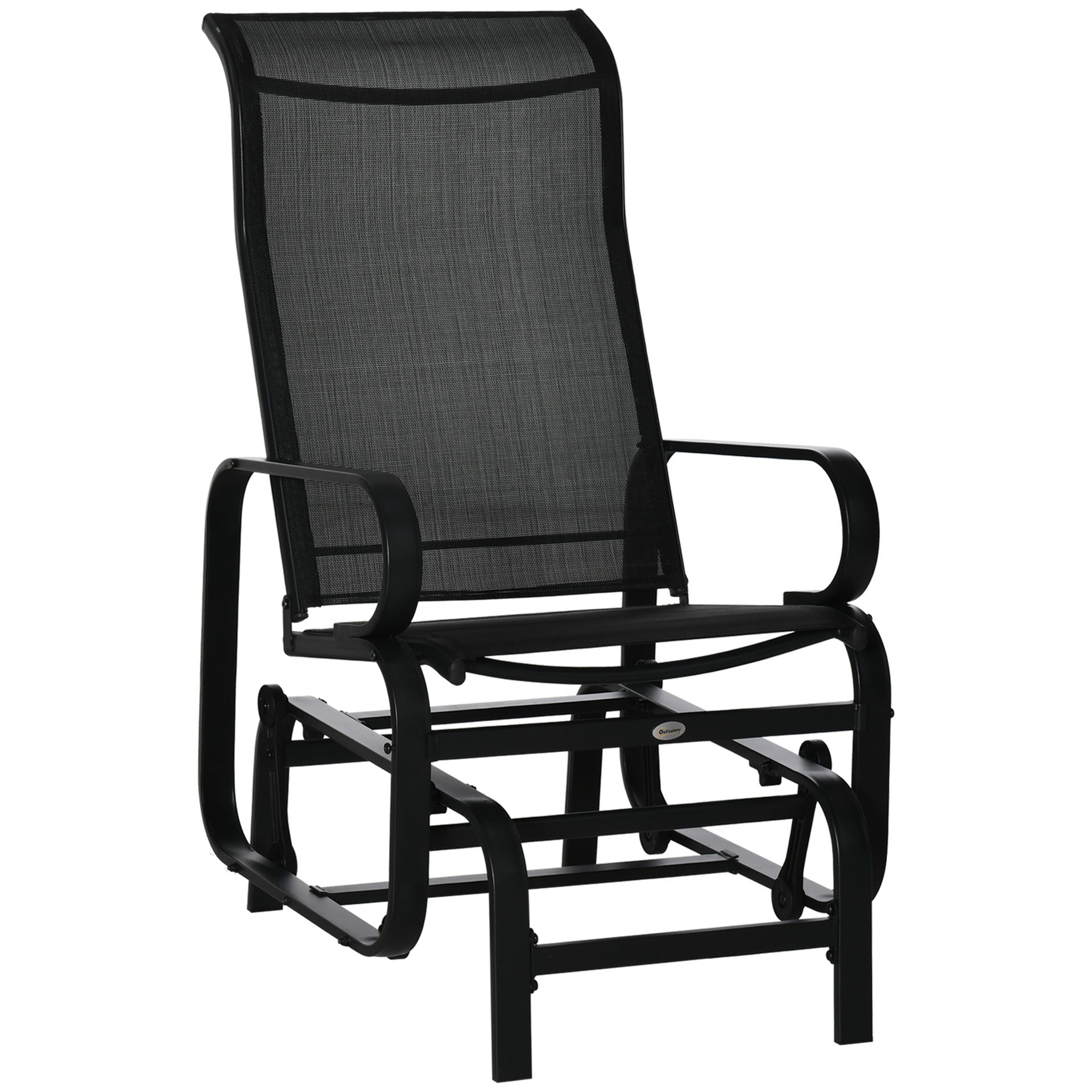 Outsunny Outdoor Patio Sling Fabric Swing Glider Rocker Chair with Smooth Rocking Arms, Black