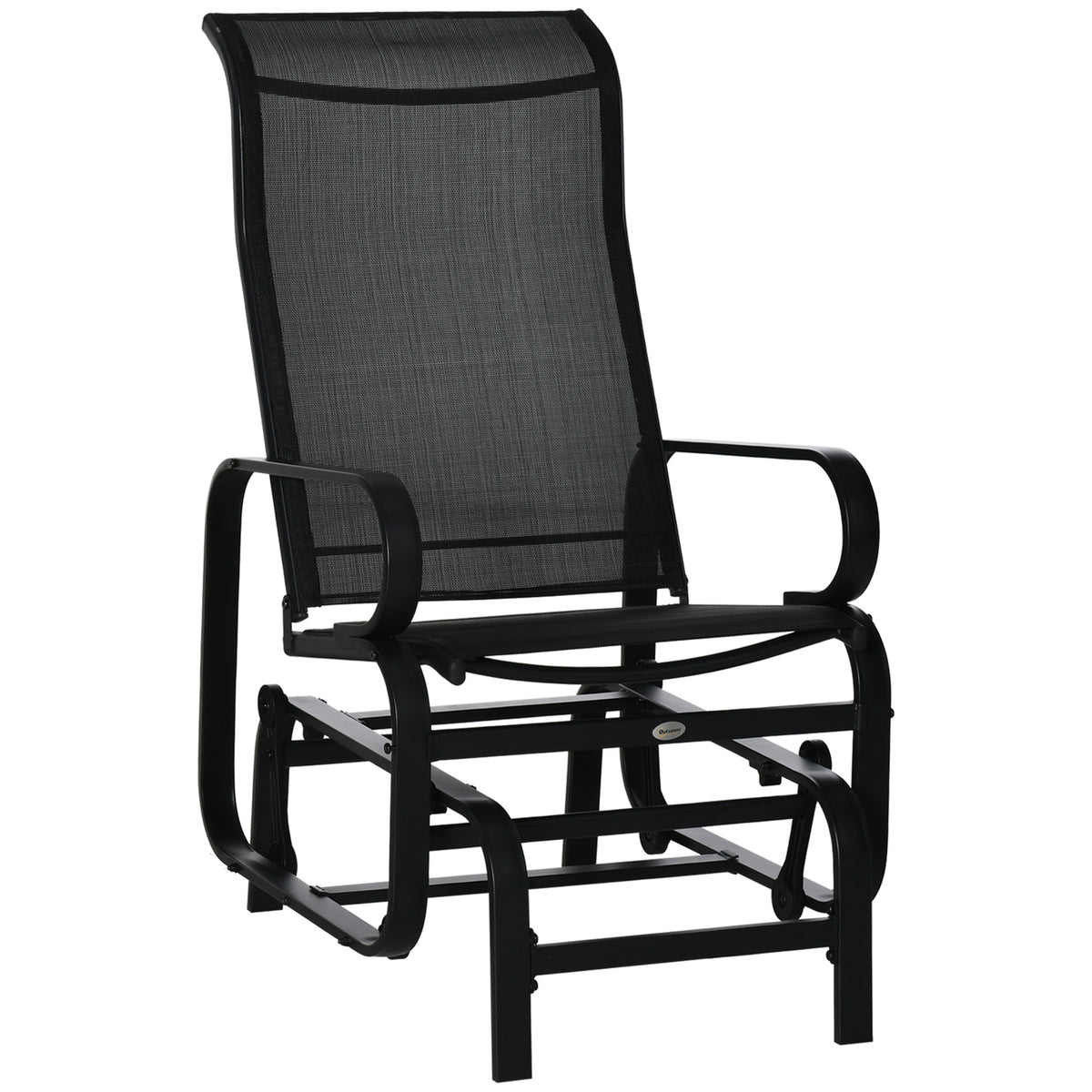 Outsunny Outdoor Patio Sling Fabric Swing Glider Rocker Chair with Smooth Rocking Arms, Black