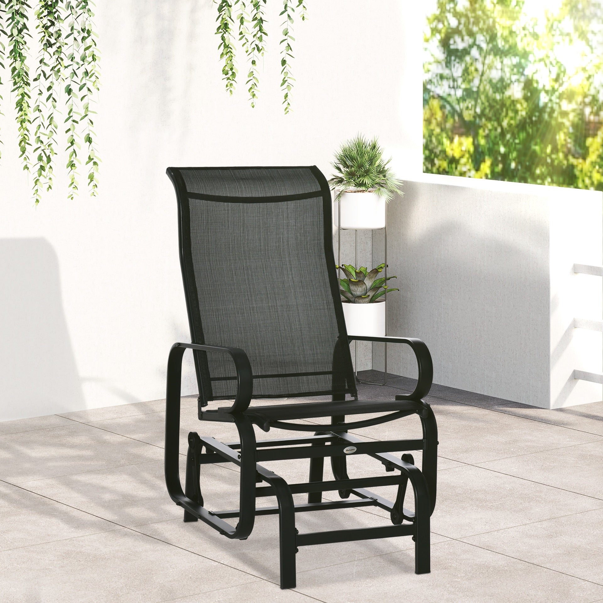 Outsunny Outdoor Patio Sling Fabric Swing Glider Rocker Chair with Smooth Rocking Arms, Black