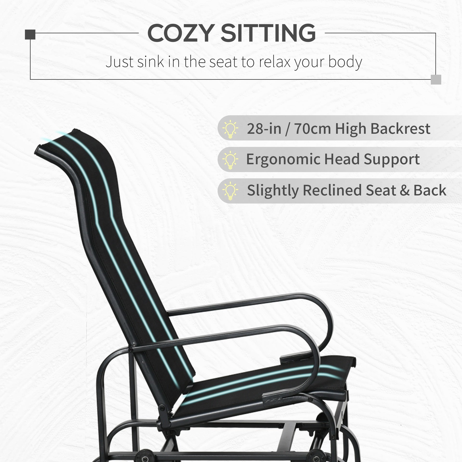 Outsunny Outdoor Patio Sling Fabric Swing Glider Rocker Chair with Smooth Rocking Arms, Black