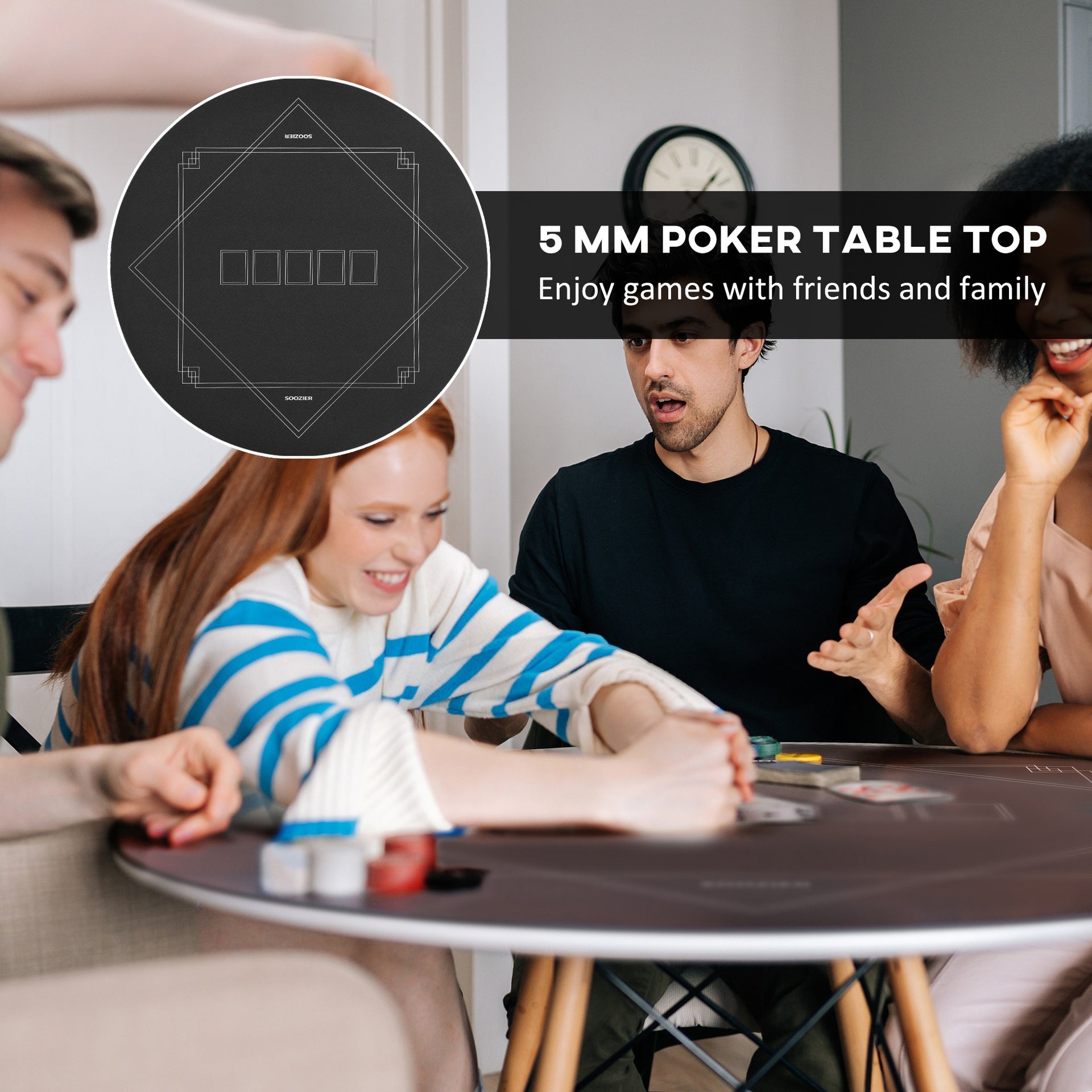 Soozier Poker Mat Texas Hold'em Poker Table Top with Non-Slip Bottom Black