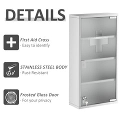 HOMCOM 12" x 24" Lockable Medicine Cabinet, 4 Tier Stainless Steel Medical Wall Box with 2 Keys and Shelves for Bathroom