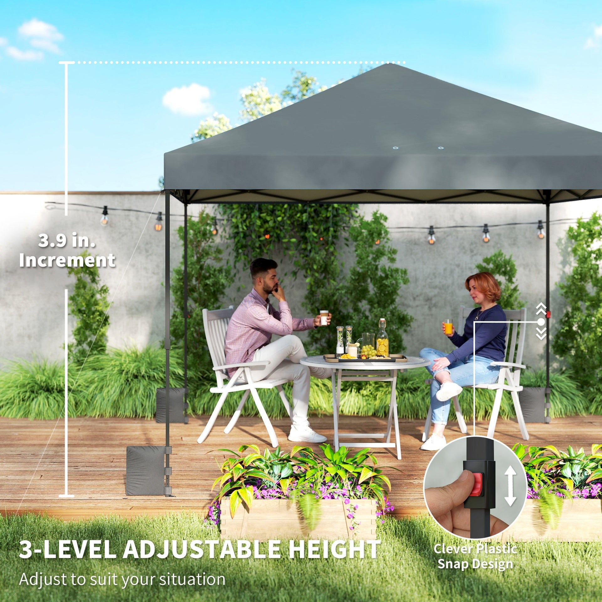 Outsunny 10 x 10 ft Pop Up Canopy Tent with One Push Setup, Outdoor Portable Instant Canopy Shelter w/ Roller Bag, Dark Gray