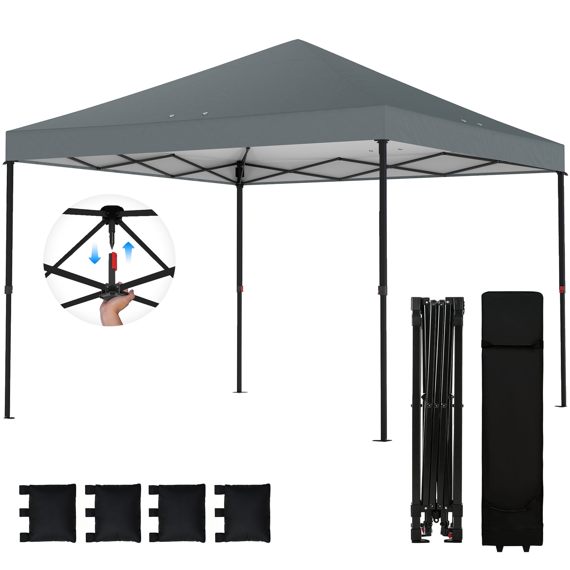 Outsunny 10 x 10 ft Pop Up Canopy Tent with One Push Setup, Outdoor Portable Instant Canopy Shelter w/ Roller Bag, Dark Gray