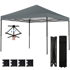 Outsunny 10 x 10 ft Pop Up Canopy Tent with One Push Setup, Outdoor Portable Instant Canopy Shelter w/ Roller Bag, Dark Gray