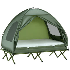 Outsunny 2-Person Tent Cot, 4-in-1 Elevated Camping Bed Combo with Air Mattress, Bed Cover, Foot Pump