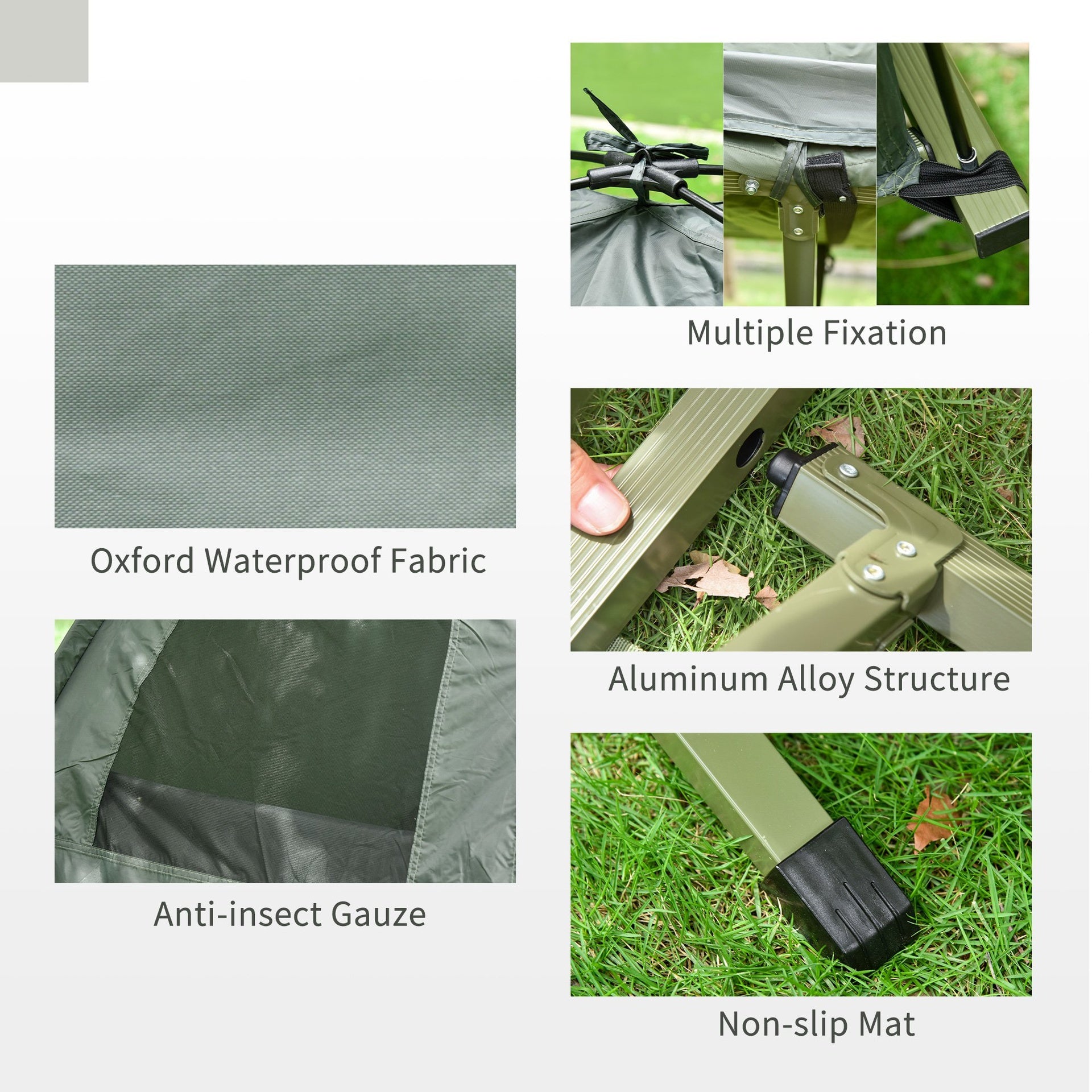 Outsunny All-in-One Folding Camping Cots for Adults, Elevated Tent with Sleeping Bag, Thick Air Mattress Pad, Portable Single Sleeping Cot Camping Bed