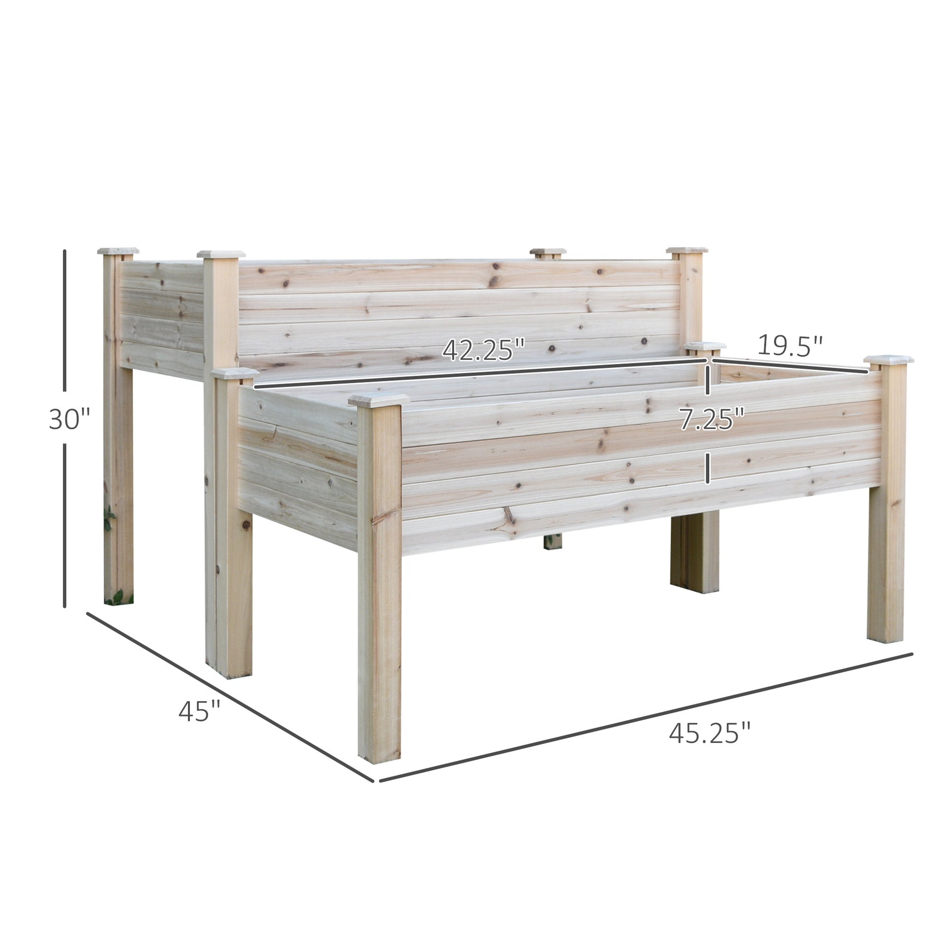 Outsunny Two-Tier Wooden Elevated Garden Bed with Legs, Large Capacity 45x45 Outdoor Planter for Vegetables, Flowers, and Herbs, Ideal for Gardeners, Natural