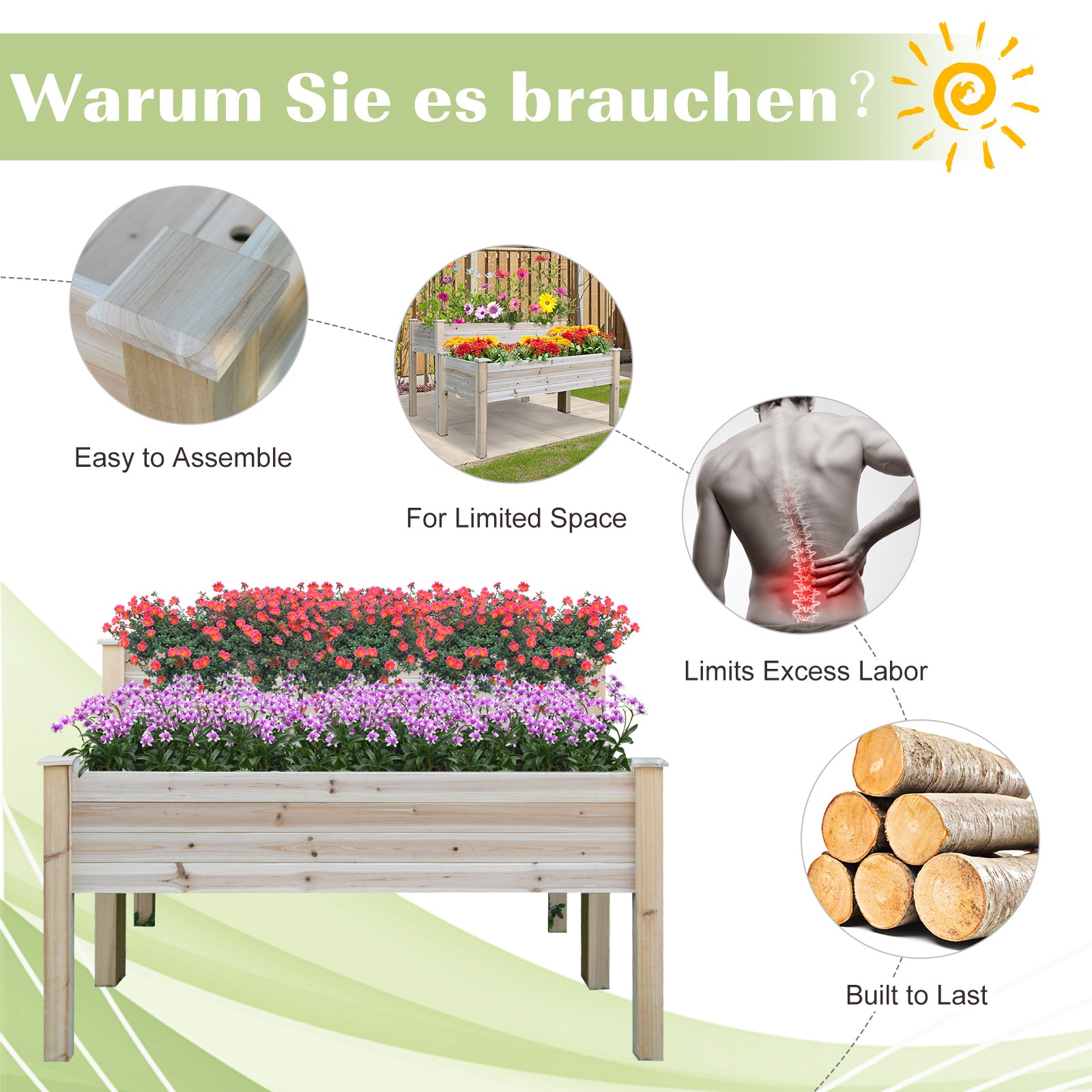 Outsunny Two-Tier Wooden Elevated Garden Bed with Legs, Large Capacity 45x45 Outdoor Planter for Vegetables, Flowers, and Herbs, Ideal for Gardeners, Natural