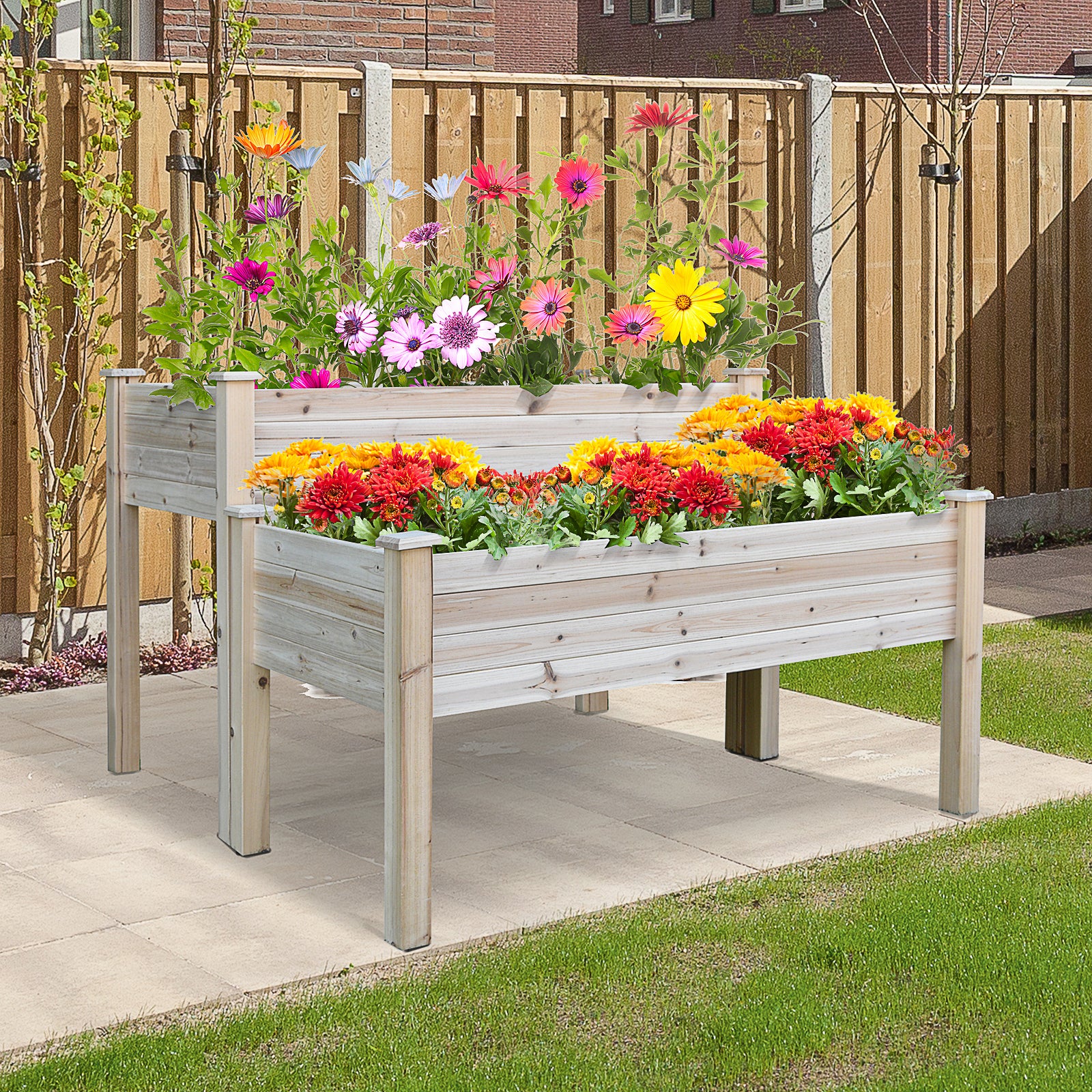 Outsunny Two-Tier Wooden Elevated Garden Bed with Legs, Large Capacity 45x45 Outdoor Planter for Vegetables, Flowers, and Herbs, Ideal for Gardeners, Natural