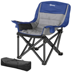 Outsunny Camping Chair for Adults, Portable Folding Camping Chair with Side Pockets, Cup Holders, Carry Bag, Blue and Gray