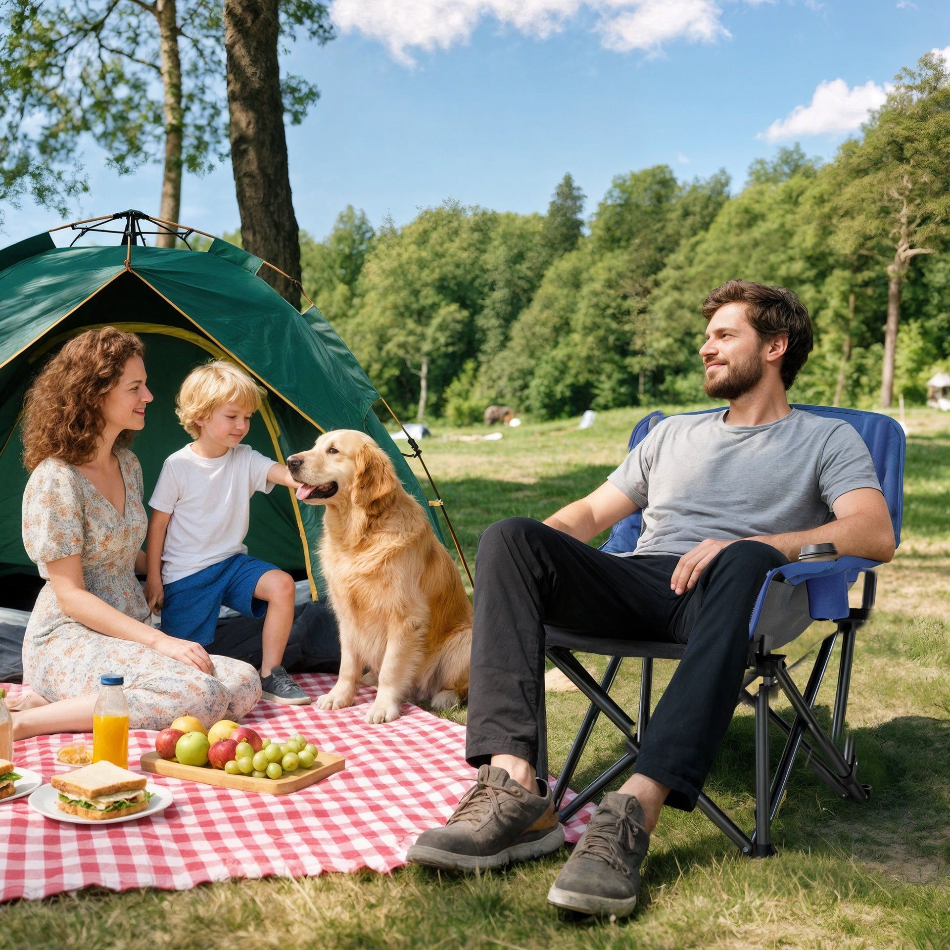 Outsunny Camping Chair for Adults, Portable Folding Camping Chair with Side Pockets, Cup Holders, Carry Bag, Blue and Gray