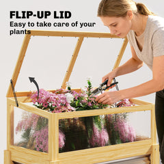 Outsunny Raised Garden Bed with Mini Greenhouse, Elevated Planter Box with Legs and Bed Liner for Flowers, Vegetables