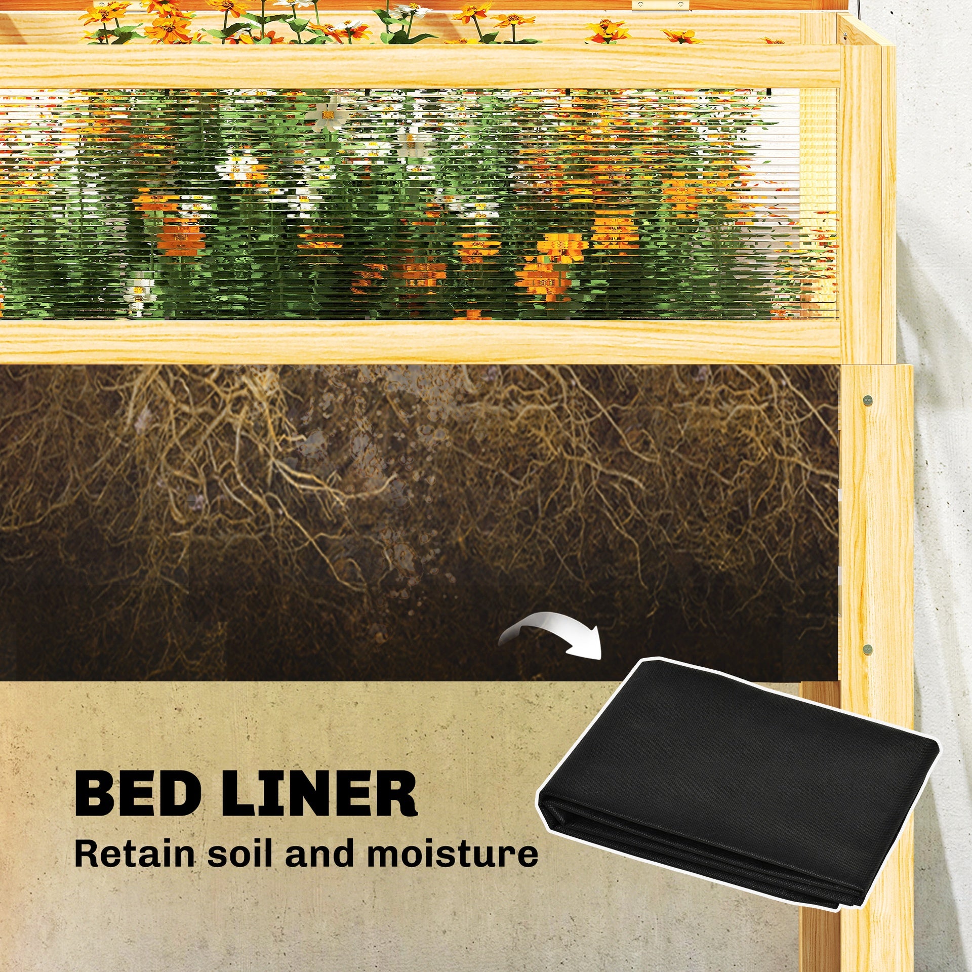 Outsunny Raised Garden Bed with Mini Greenhouse, Elevated Planter Box with Legs and Bed Liner for Flowers, Vegetables