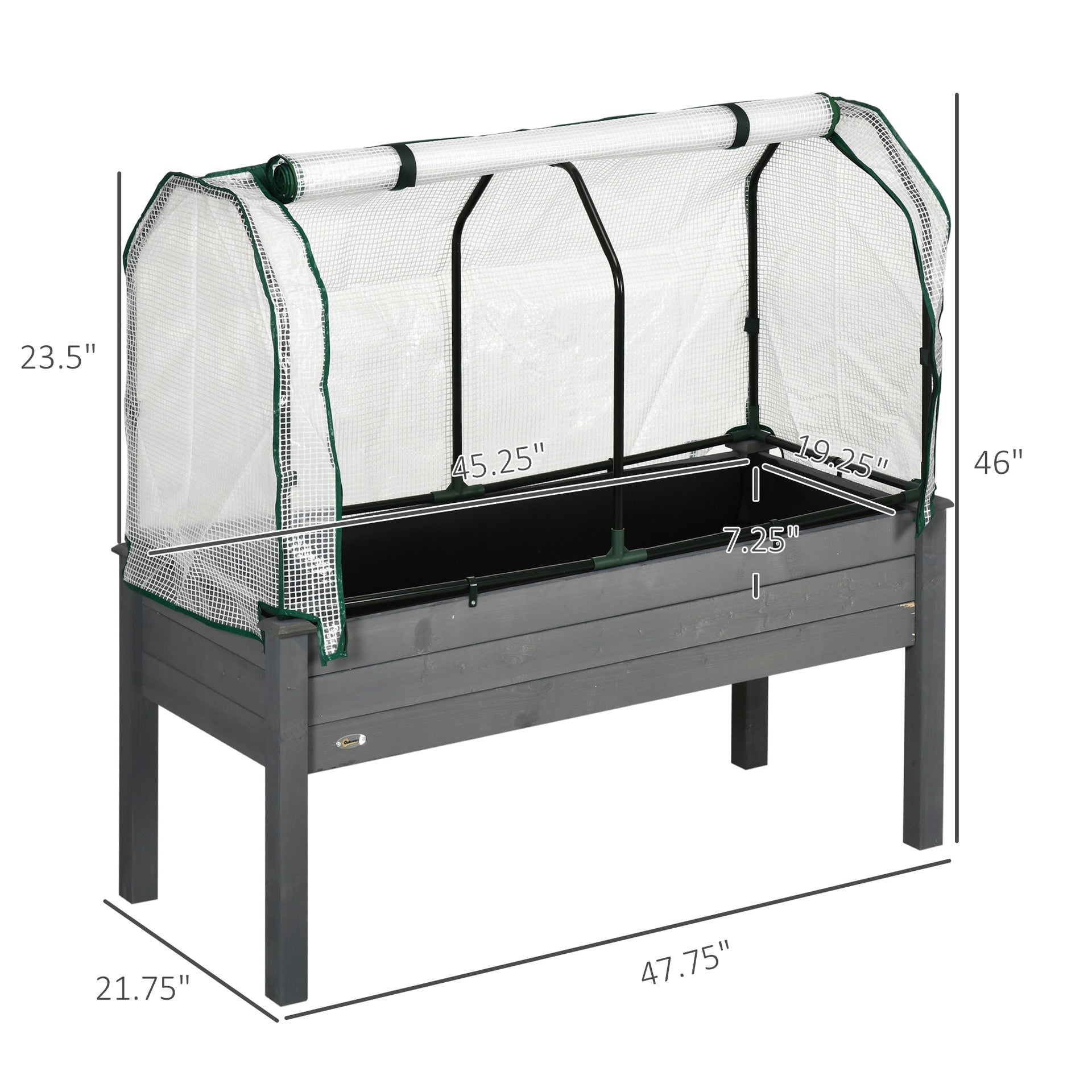 Outsunny Raised Garden Bed with PE Greenhouse Cover Outdoor Planter Box for Herbs and Vegetables, 48 x 22 x 46 inch, Dark Gray