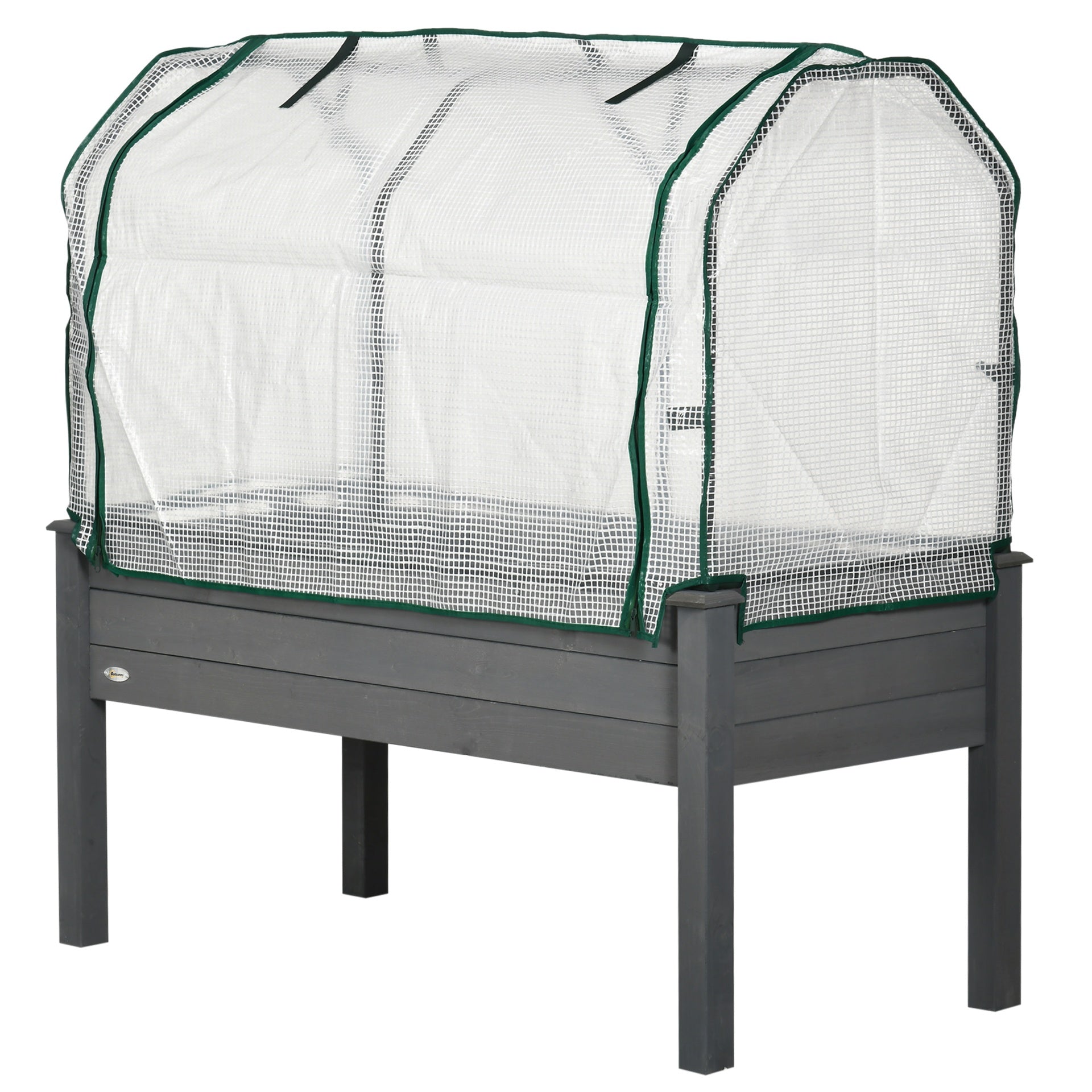 Outsunny Raised Garden Bed with PE Greenhouse Cover Outdoor Planter Box for Herbs and Vegetables, 48 x 22 x 46 inch, Dark Gray