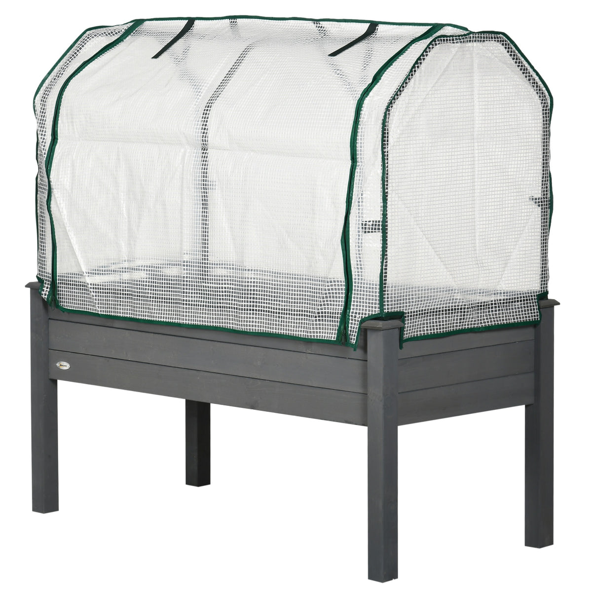 Outsunny Raised Garden Bed with PE Greenhouse Cover Outdoor Planter Box for Herbs and Vegetables, 48 x 22 x 46 inch, Dark Gray