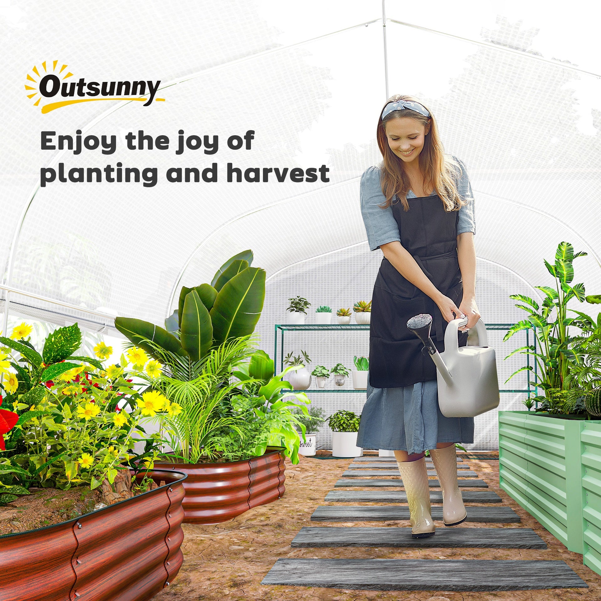 Outsunny 13' x 10' x 6.5' Tunnel Greenhouse Hoop House with Upgraded Galvanized Steel Frame and Large Windows, White