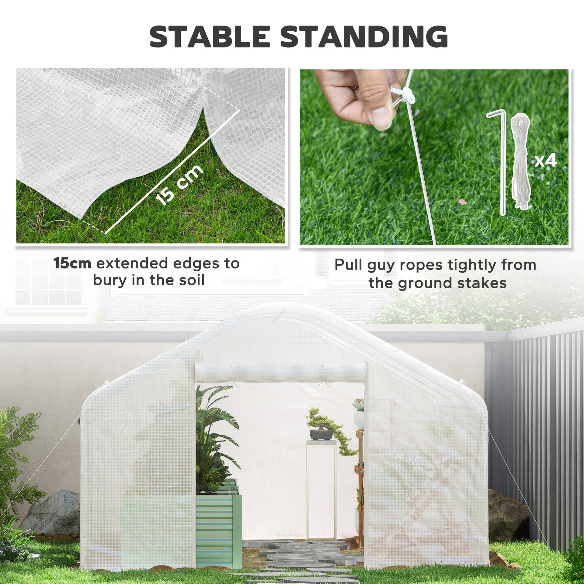 Outsunny 13' x 10' x 6.5' Tunnel Greenhouse Hoop House with Upgraded Galvanized Steel Frame and Large Windows, White