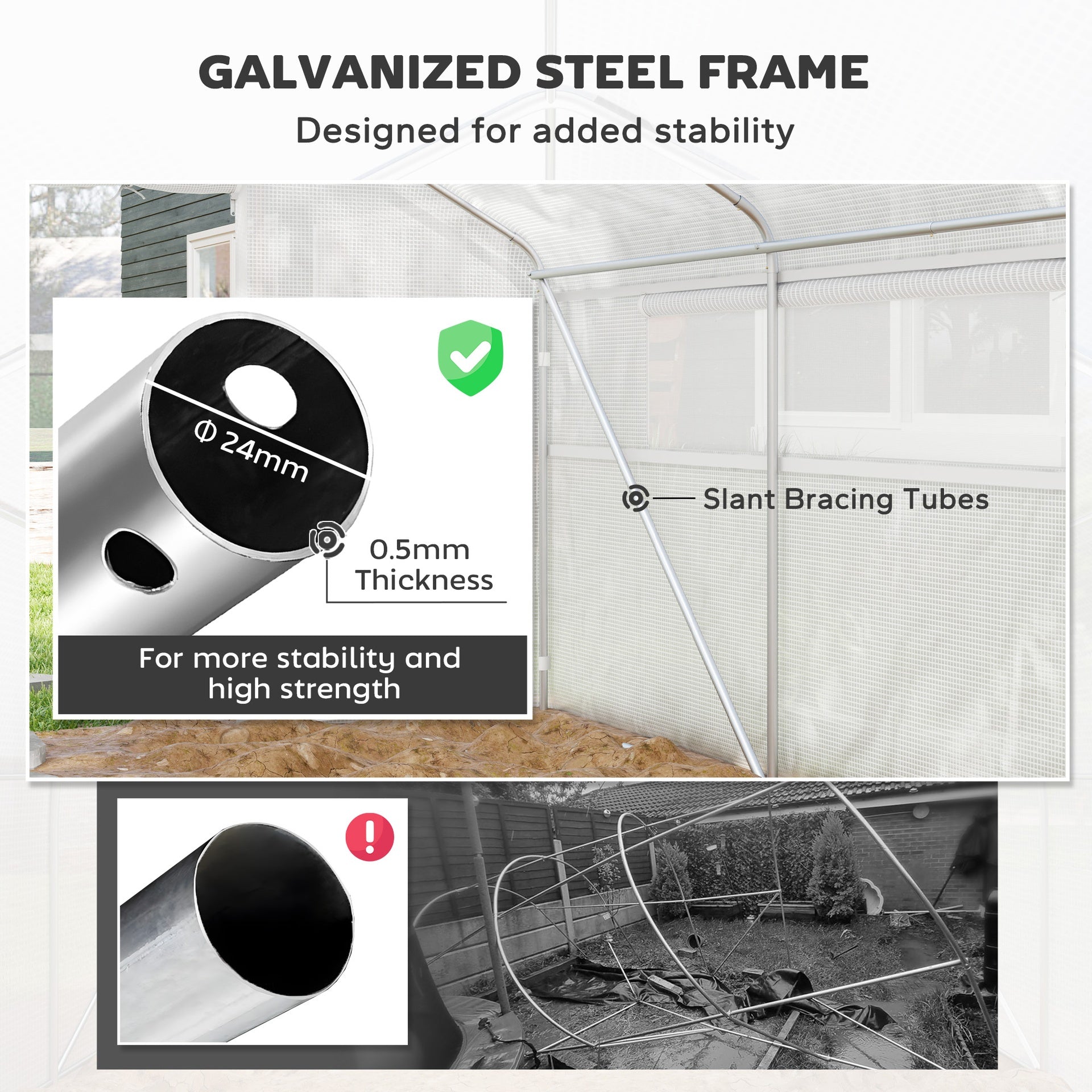 Outsunny 13' x 10' x 6.5' Tunnel Greenhouse Hoop House with Upgraded Galvanized Steel Frame and Large Windows, White