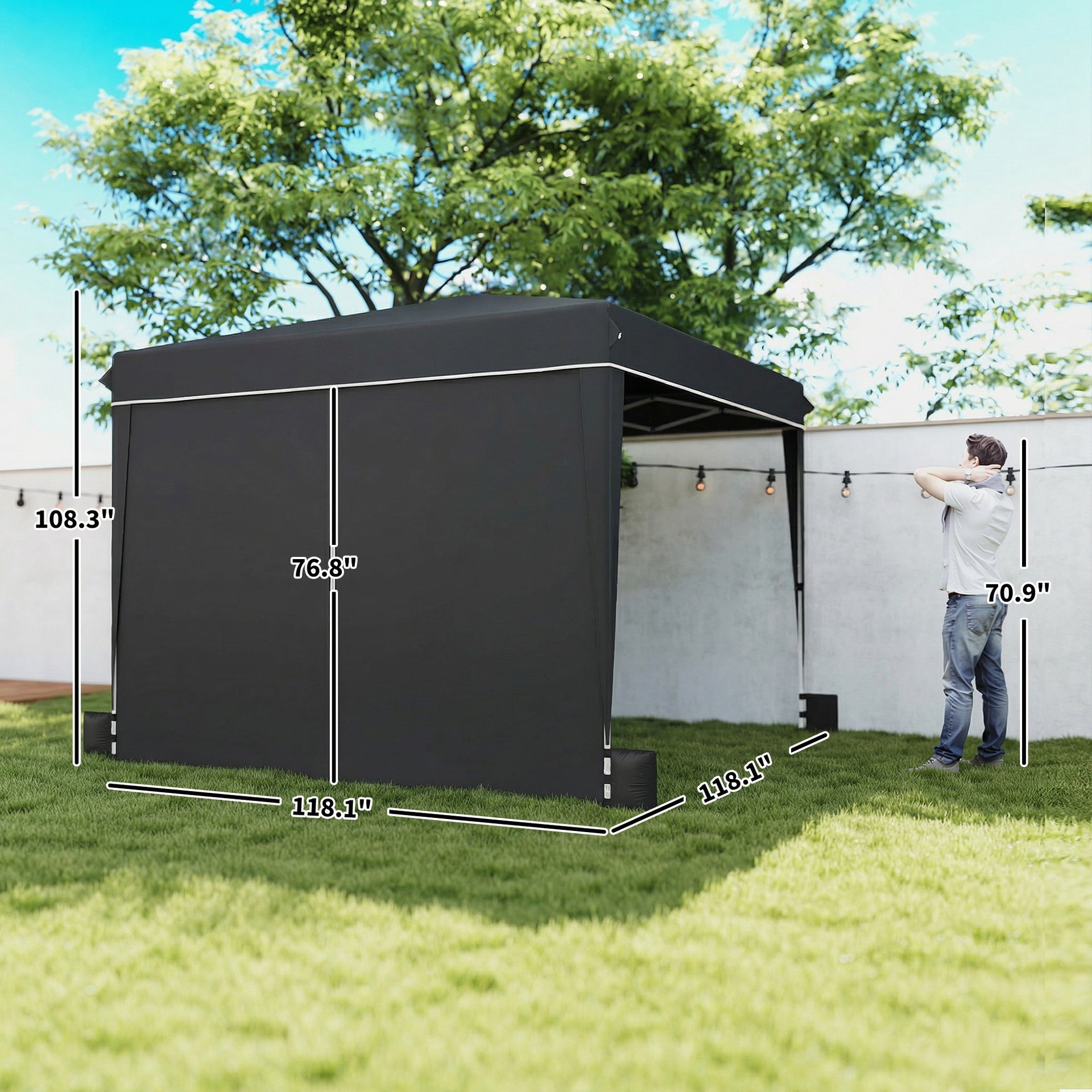 Outsunny 10 x 10 ft Pop Up Canopy Tent with Sidewalls, UPF50+ Outdoor Portable Instant Canopy Shelter with Carry Bag, Black