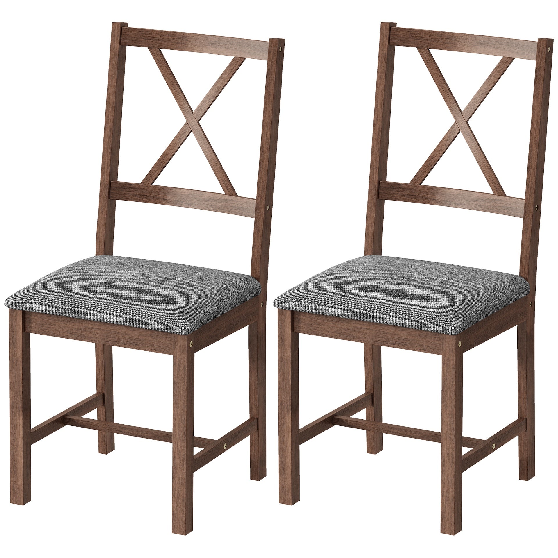 HOMCOM Set of 2 Dining Chairs, Upholstered X-Back Dining Room Chairs with Rubberwood Legs and Padded Seat, Walnut
