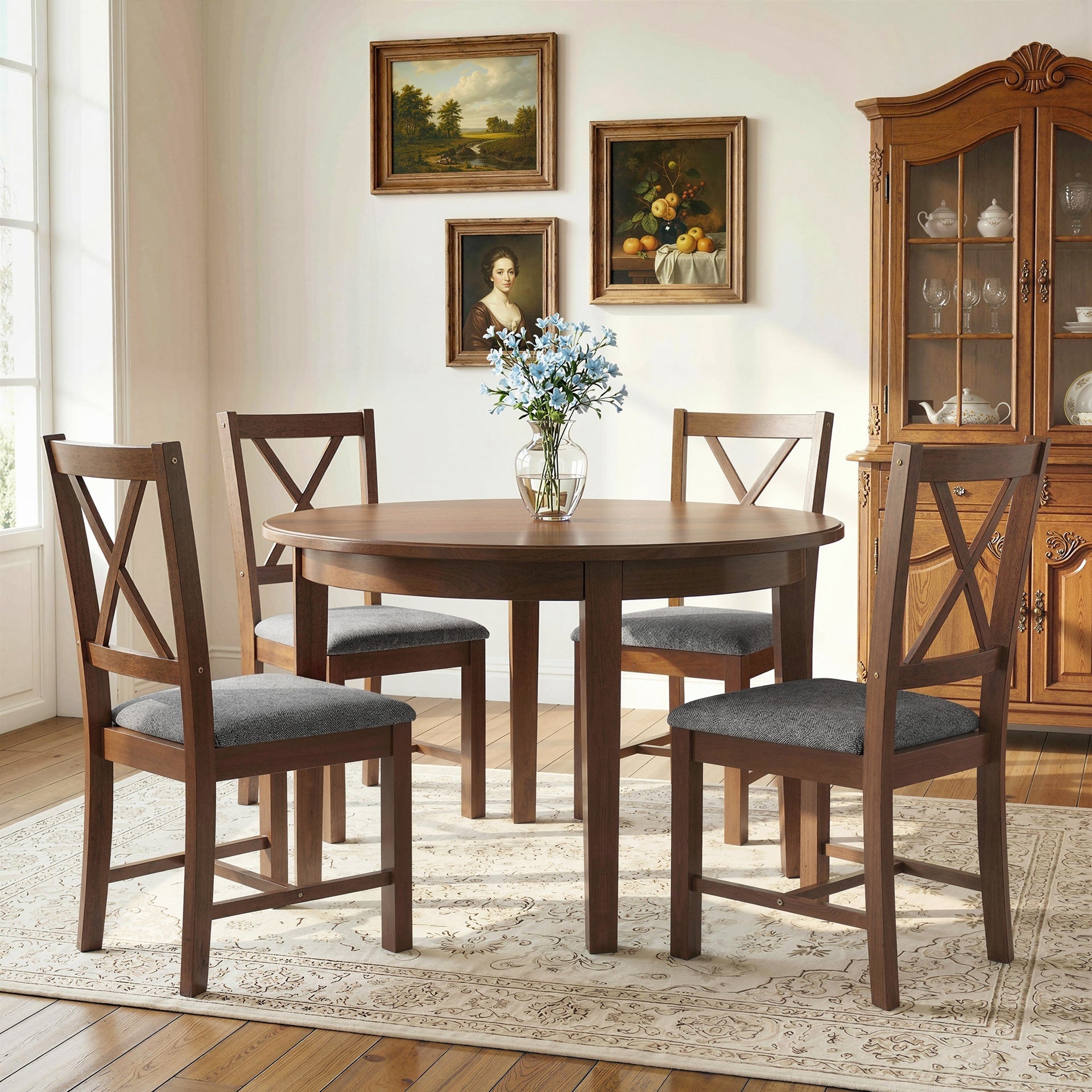 HOMCOM Set of 2 Dining Chairs, Upholstered X-Back Dining Room Chairs with Rubberwood Legs and Padded Seat, Walnut