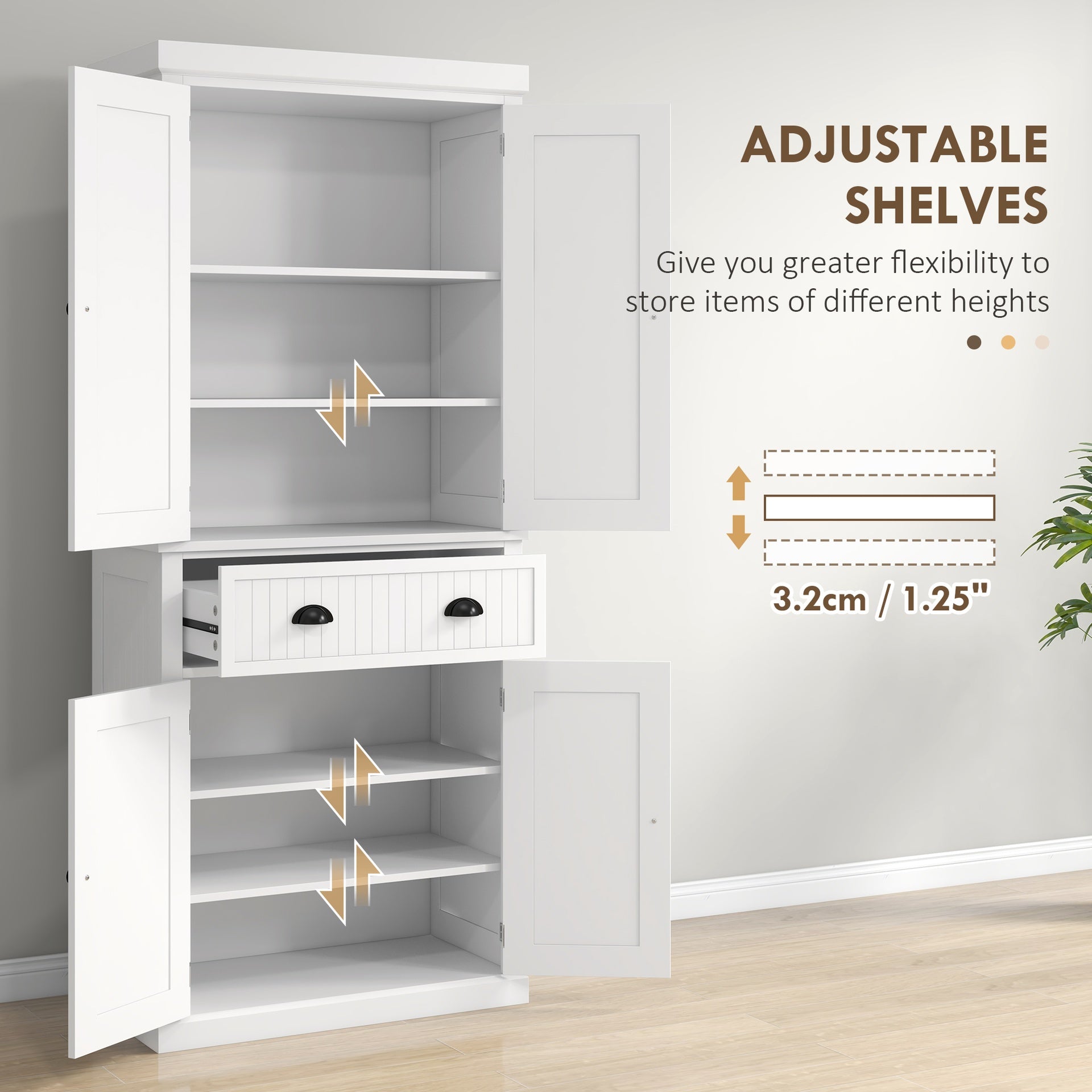 HOMCOM 72" Kitchen Cabinet, Pantry Storage Cabinet with Doors and Shelves