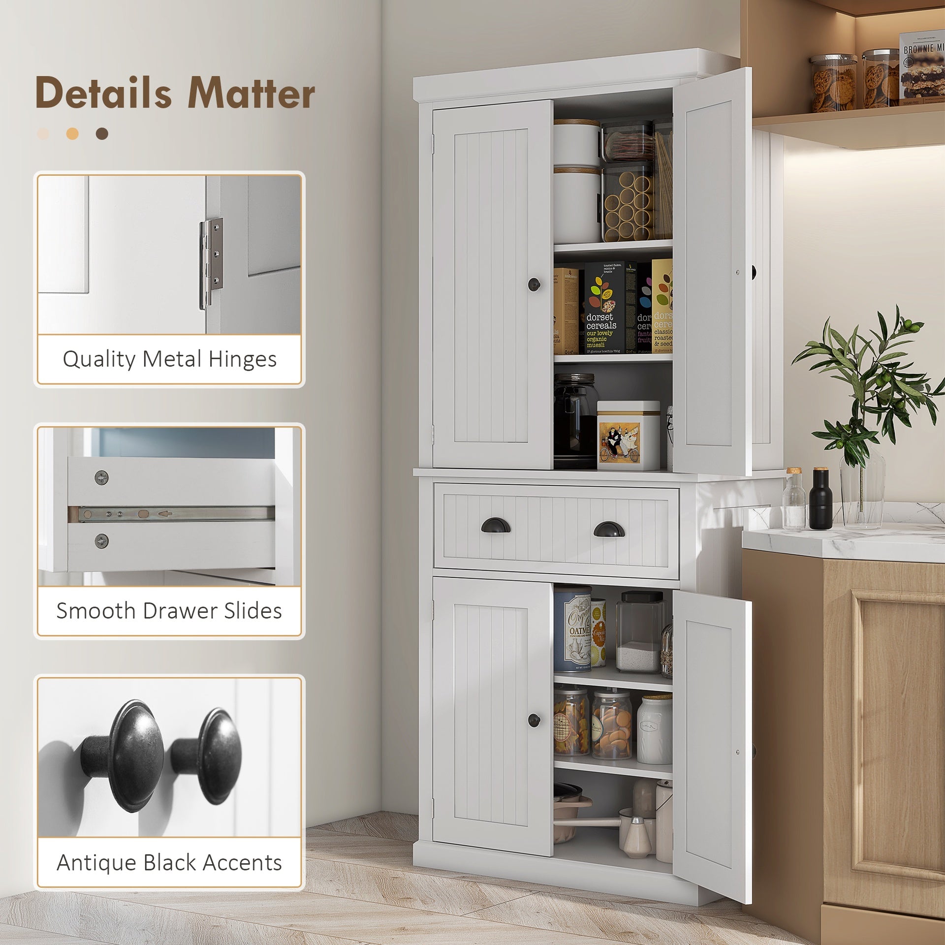 HOMCOM 72" Kitchen Cabinet, Pantry Storage Cabinet with Doors and Shelves