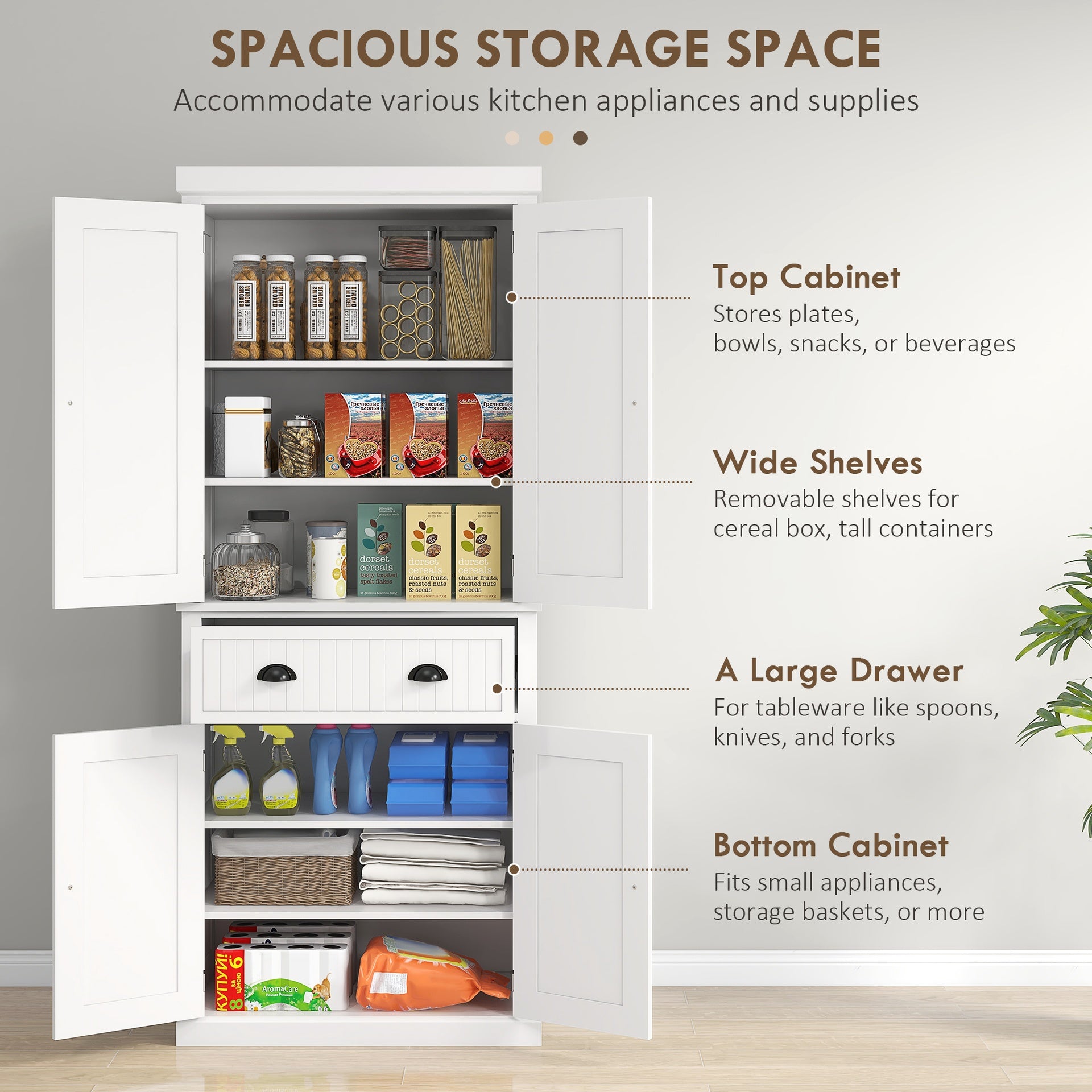 HOMCOM 72" Kitchen Cabinet, Pantry Storage Cabinet with Doors and Shelves