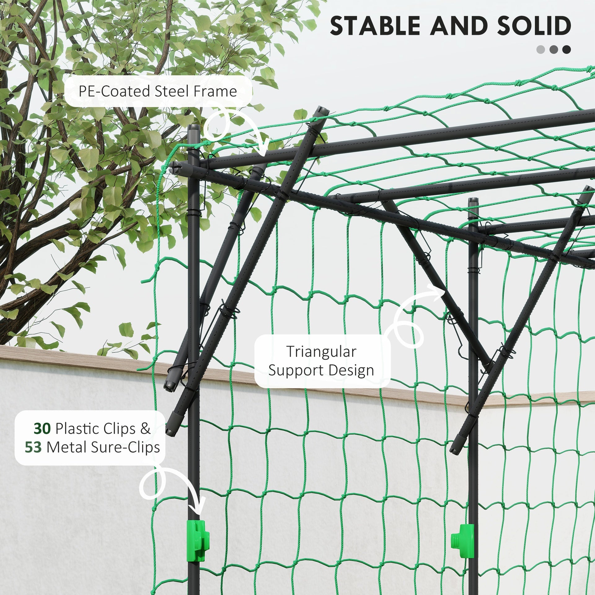 Outsunny Garden Arch Trellis, 7.3 FT Tall Metal Plant Trellis Support with Climbing Net, Cucumber Trellis for Vegetables, Black