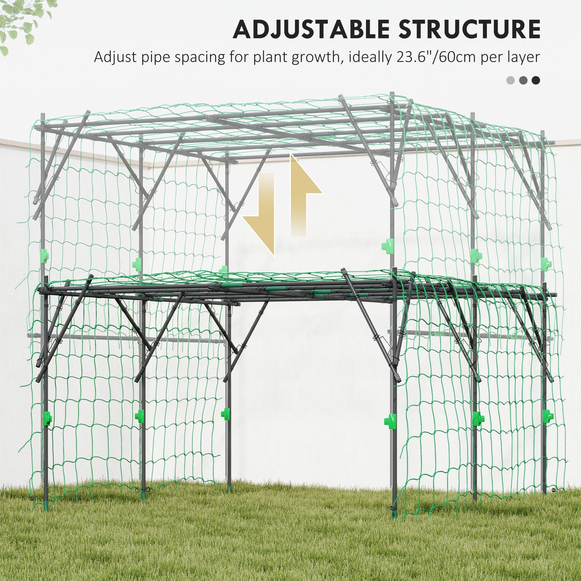 Outsunny Garden Arch Trellis, 7.3 FT Tall Metal Plant Trellis Support with Climbing Net, Cucumber Trellis for Vegetables, Black