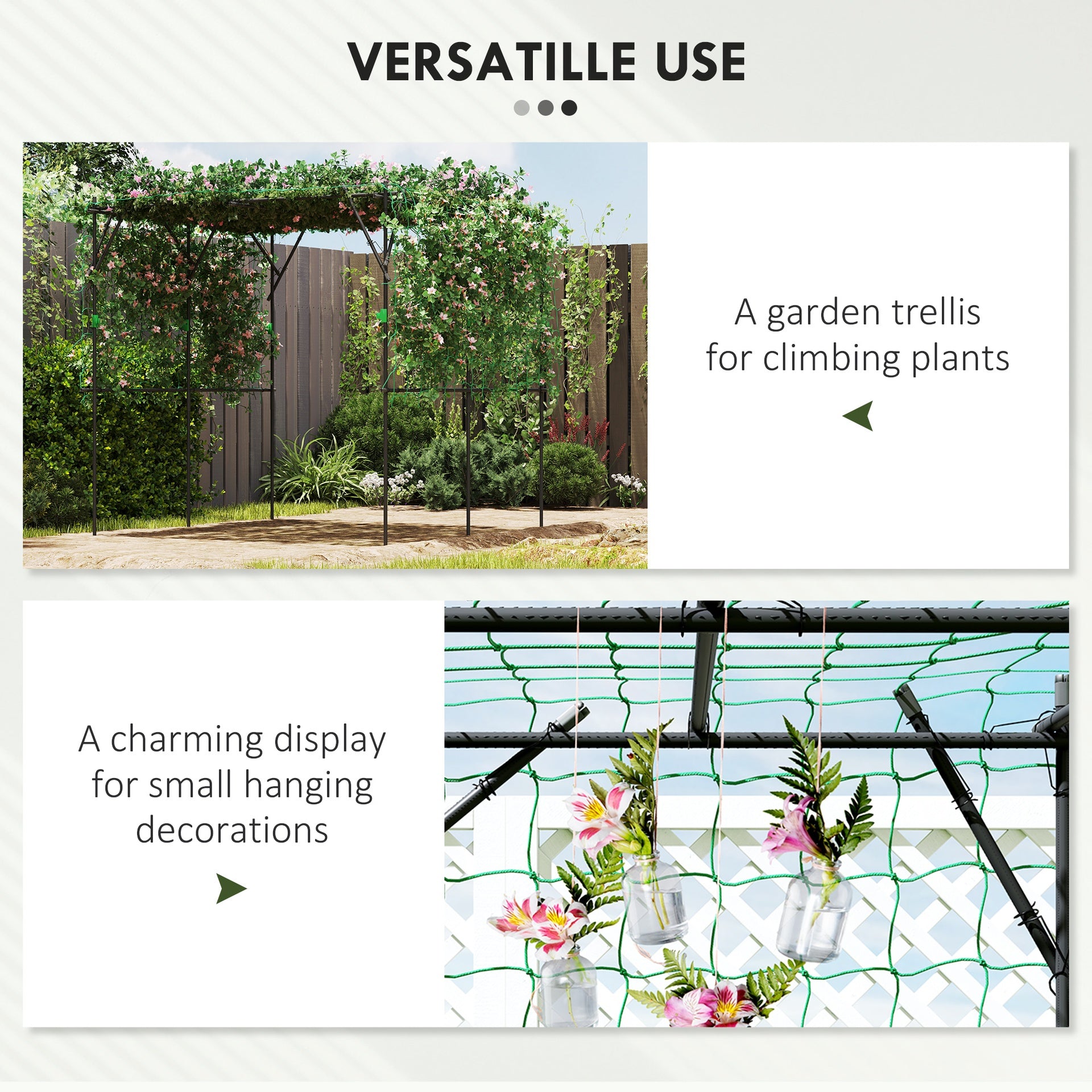 Outsunny Garden Arch Trellis, 7.3 FT Tall Metal Plant Trellis Support with Climbing Net, Cucumber Trellis for Vegetables, Black