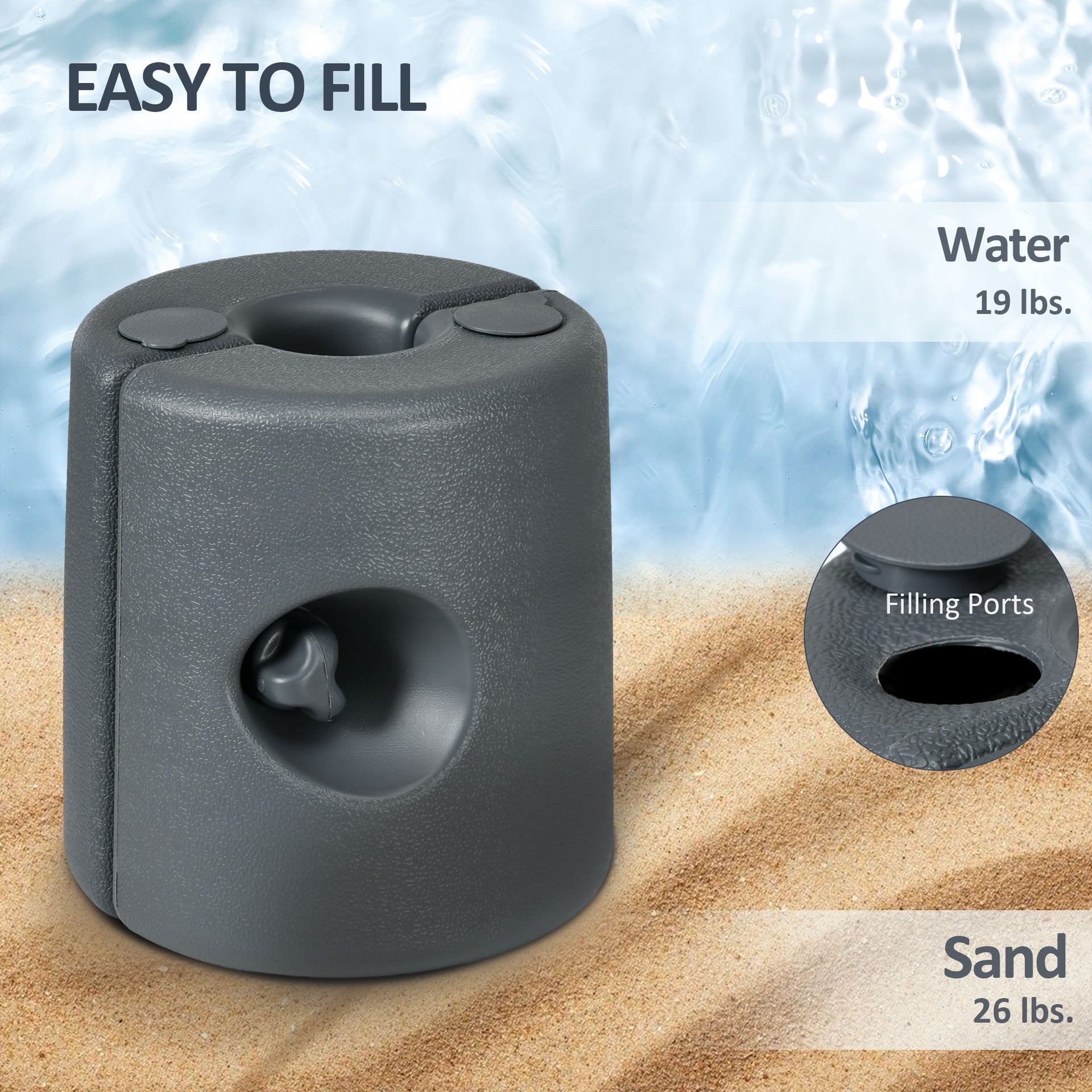 Outsunny HDPE Tent Weights Set of 4, Canopy Weights, Fill with Water or Sand, 104LBS