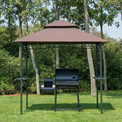 Outsunny 8' x 5' Grill Gazebo with Double Roof, Outdoor BBQ Canopy Gazebo with 2 Side Shelves for Patio Yard Garden Coffee