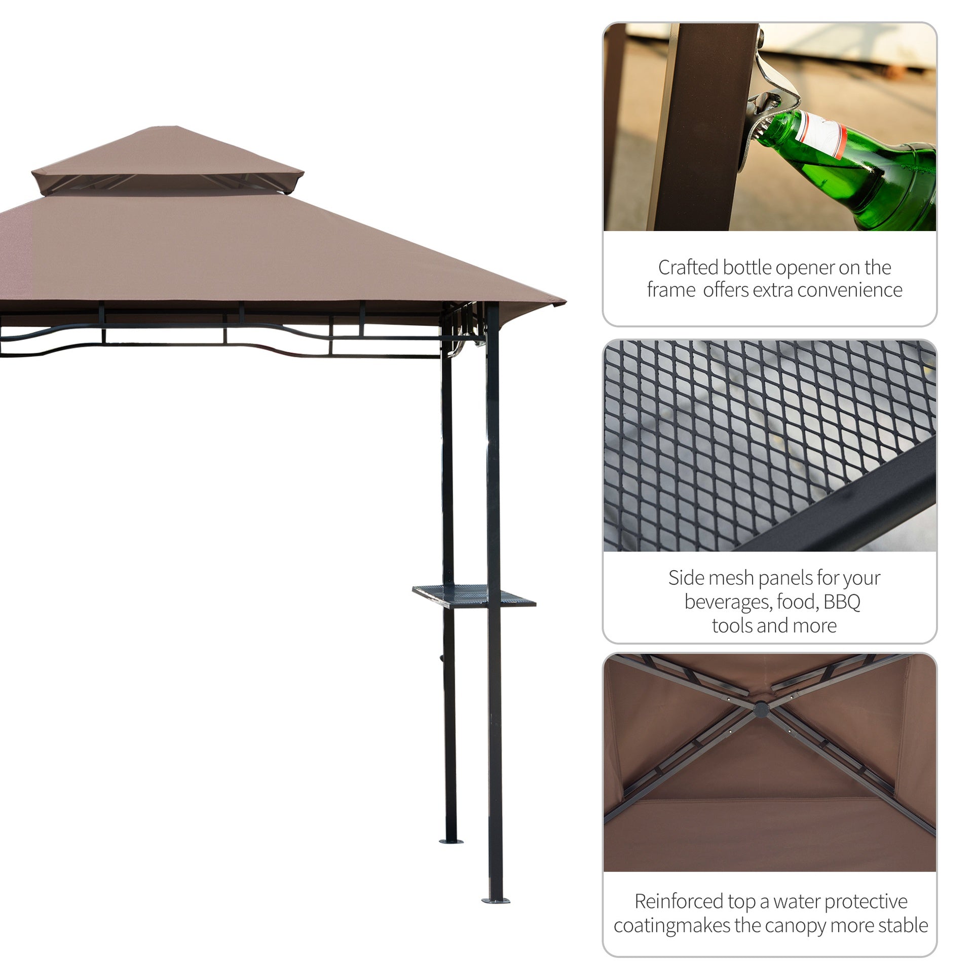 Outsunny 8' x 5' Grill Gazebo with Double Roof, Outdoor BBQ Canopy Gazebo with 2 Side Shelves for Patio Yard Garden Coffee