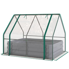 Outsunny 4 x 3 x 3ft Raised Garden Bed with Mini Greenhouse, Galvanized Raised Garden Bed with Cover, Clear and Dark Gray
