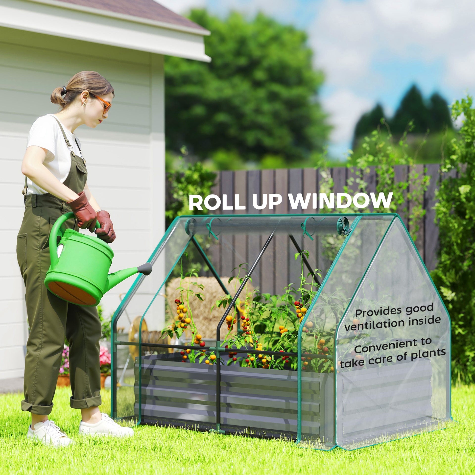 Outsunny 4 x 3 x 3ft Raised Garden Bed with Mini Greenhouse, Galvanized Raised Garden Bed with Cover, Clear and Dark Gray