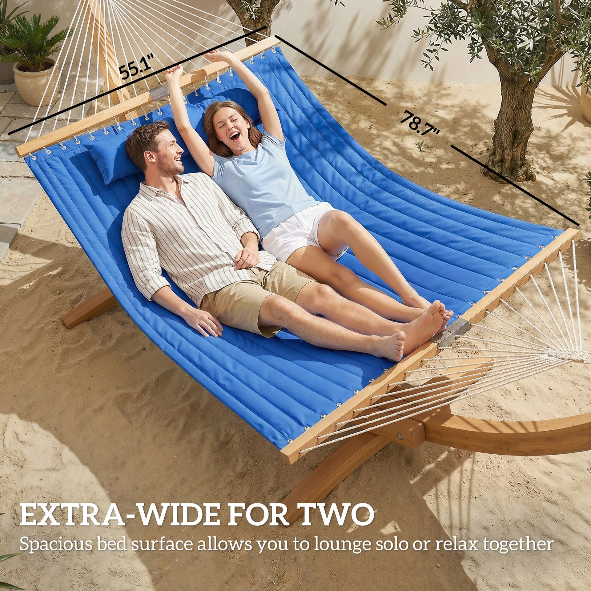 Outsunny Outdoor Hammock 2-Person, with Pillow & Pad, 440 lbs Capacity, Navy Blue