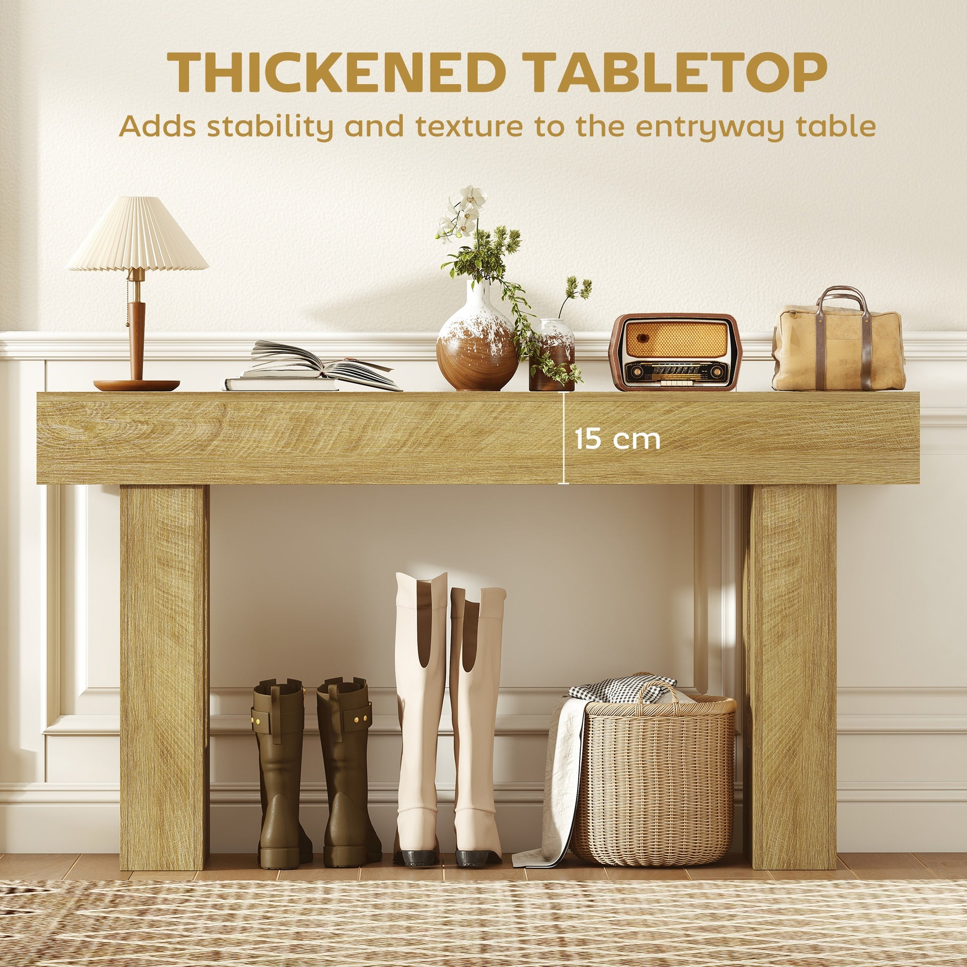 HOMCOM 63 Inch Console Table, Sofa Table Behind the Couch with Thickened Tabletop for Living Room, Hallway, Entrance, Oak