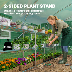 Outsunny 10'x11'x6' Walk-in Tunnel Greenhouse with Shelves, Mesh Door and Windows, Plant Hot House with PE Cover, Green