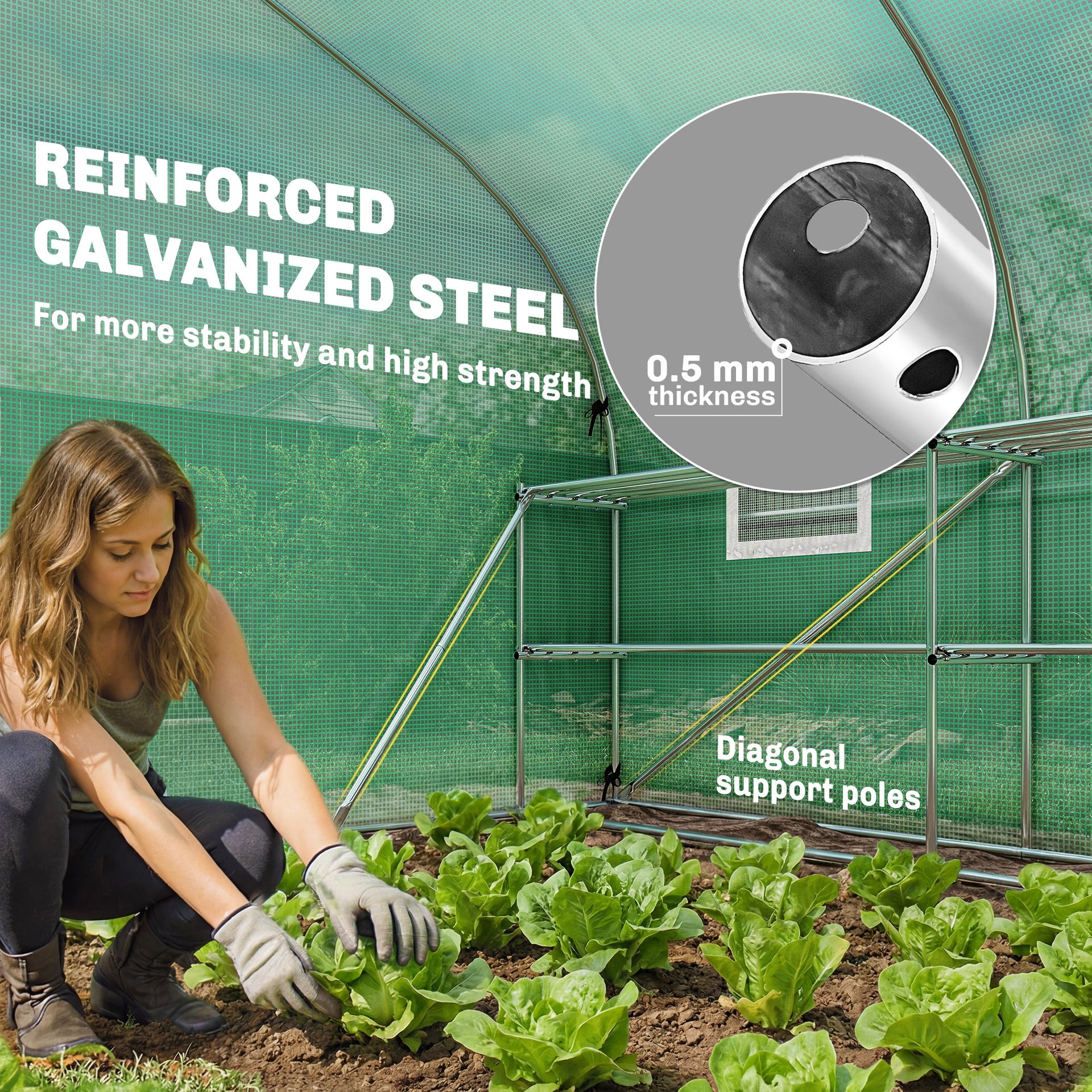 Outsunny 10'x11'x6' Walk-in Tunnel Greenhouse with Shelves, Mesh Door and Windows, Plant Hot House with PE Cover, Green