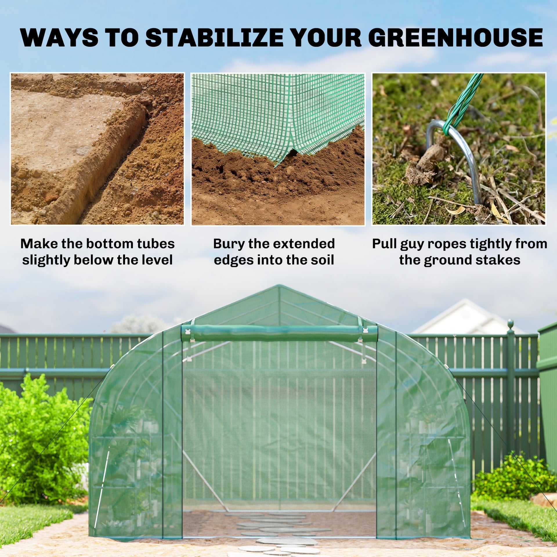 Outsunny 10'x11'x6' Walk-in Tunnel Greenhouse with Shelves, Mesh Door and Windows, Plant Hot House with PE Cover, Green