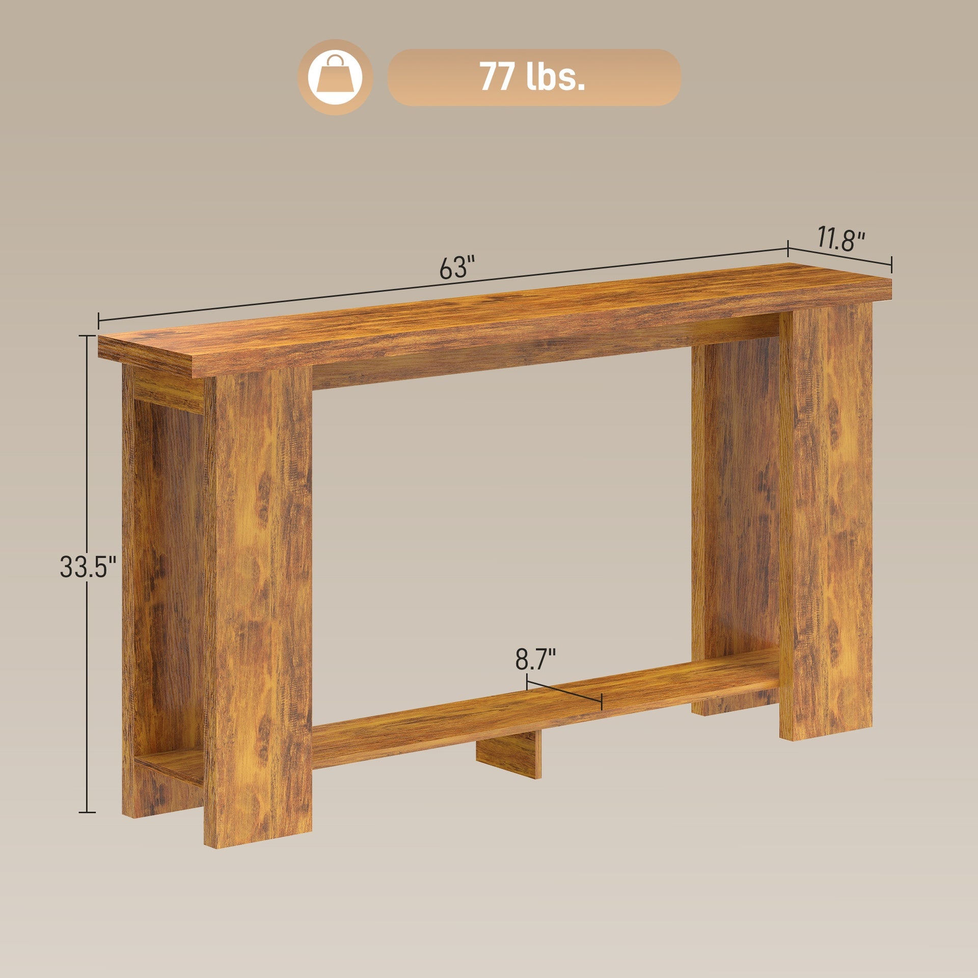 HOMCOM Farmhouse Console Table, 63" Narrow Entryway Table with Thickened Tabletop for Living Room, Hallway, Distressed Brown