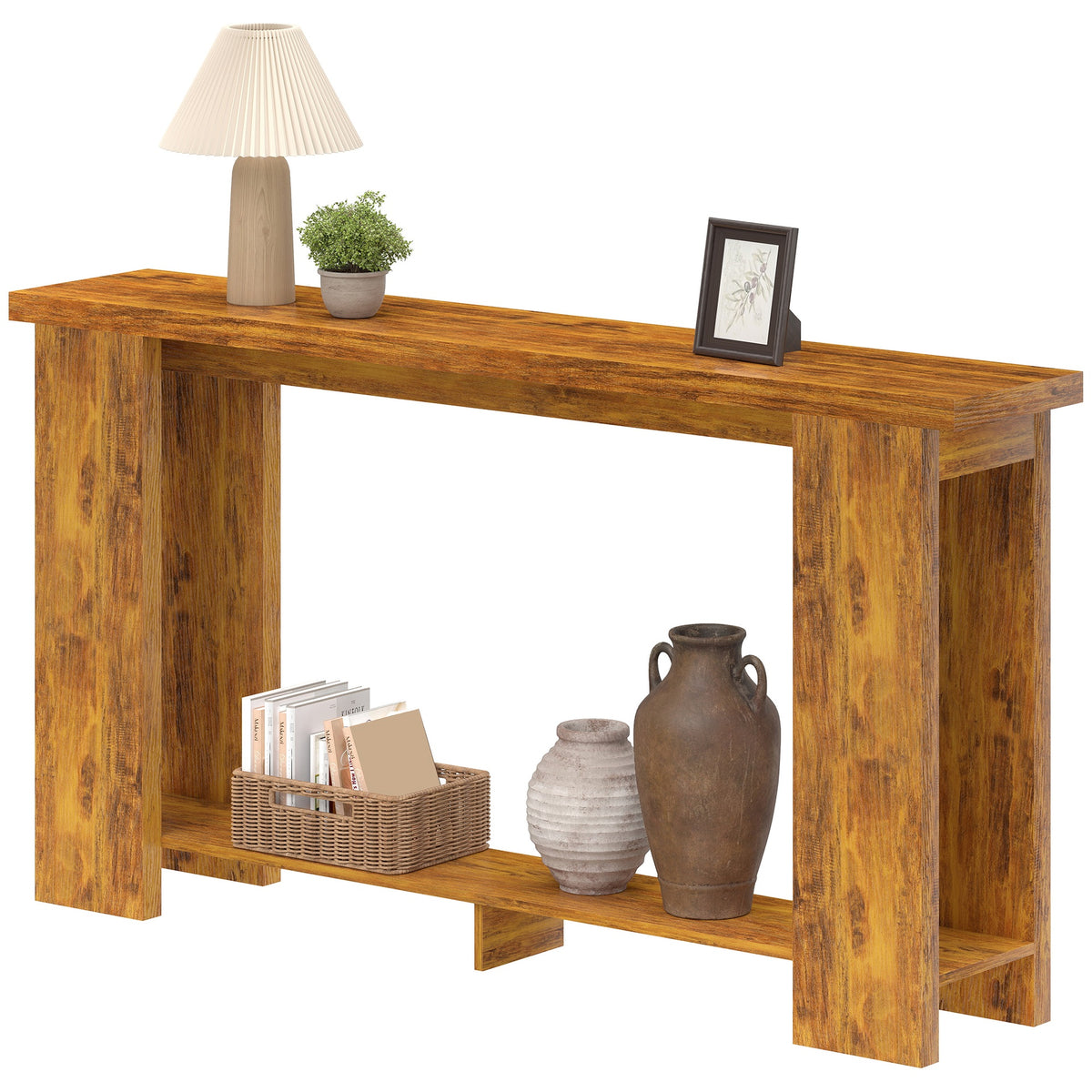 HOMCOM Farmhouse Console Table, 63" Narrow Entryway Table with Thickened Tabletop for Living Room, Hallway, Distressed Brown