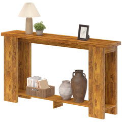 HOMCOM Farmhouse Console Table, 63" Narrow Entryway Table with Thickened Tabletop for Living Room, Hallway, Distressed Brown