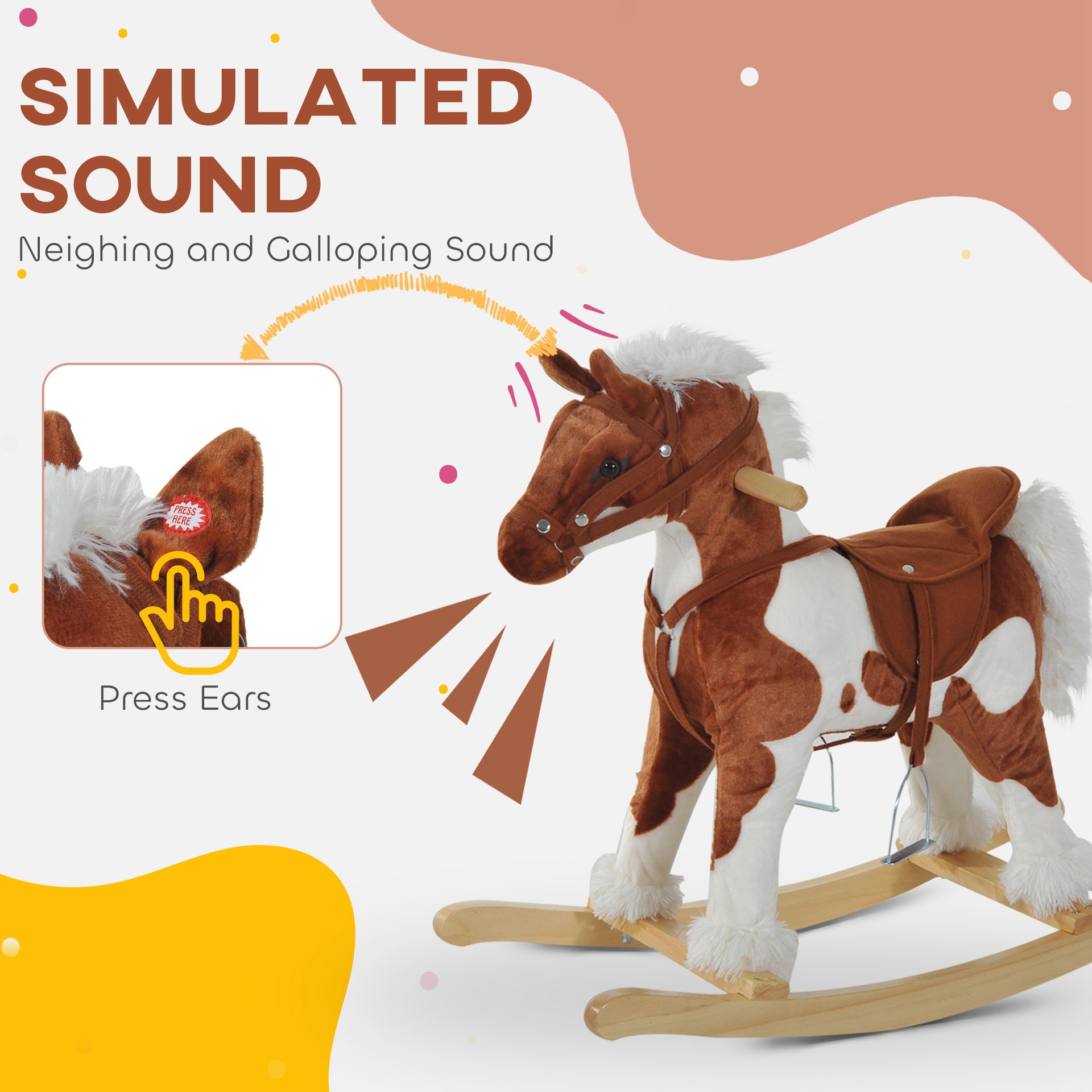 Qaba Toddler Rocking Horse, Kids Plush Rocking Chair Toy with Nursery Rhyme Music Brown